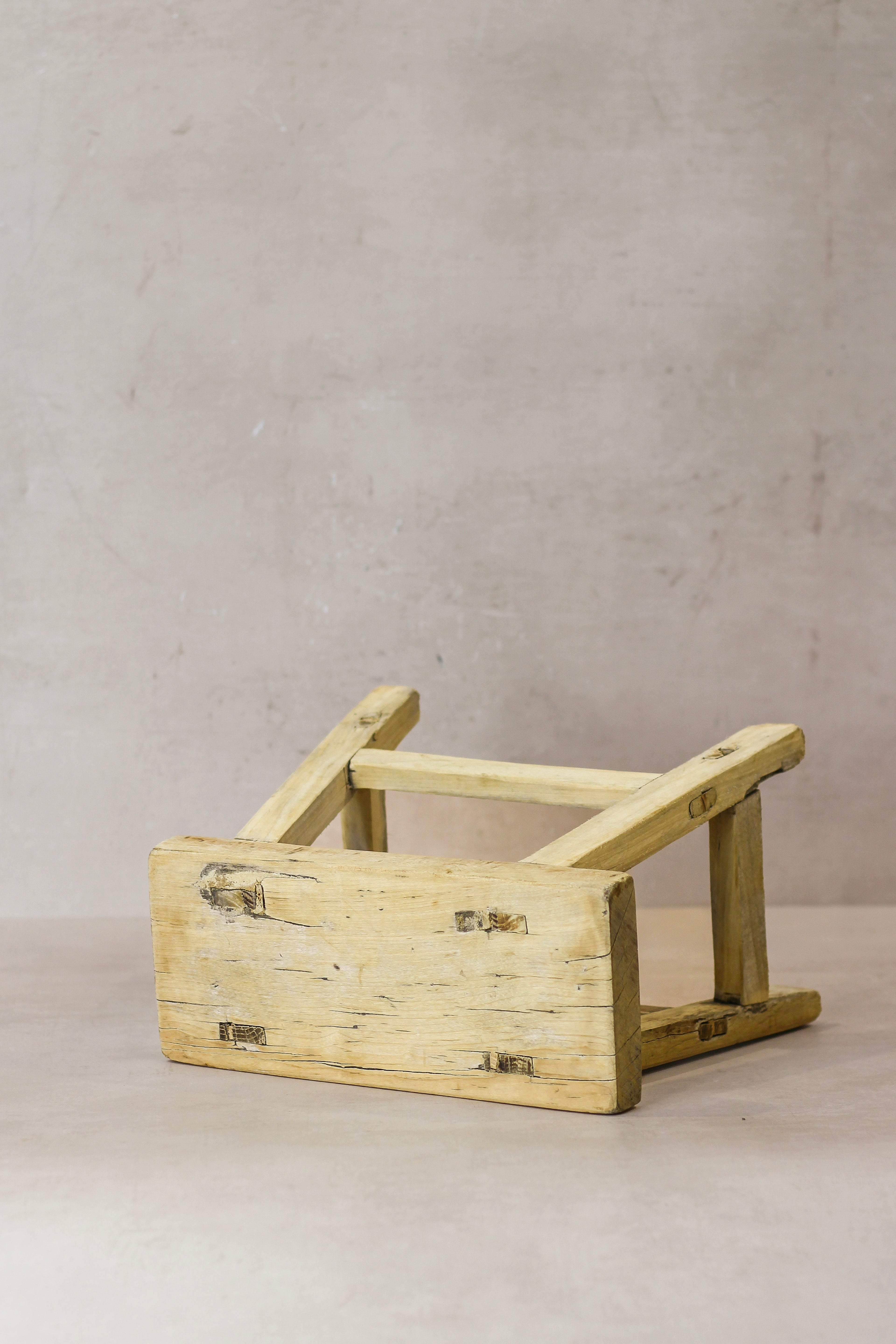 Vintage Rustic Elm Wood Stool - Small - No 21