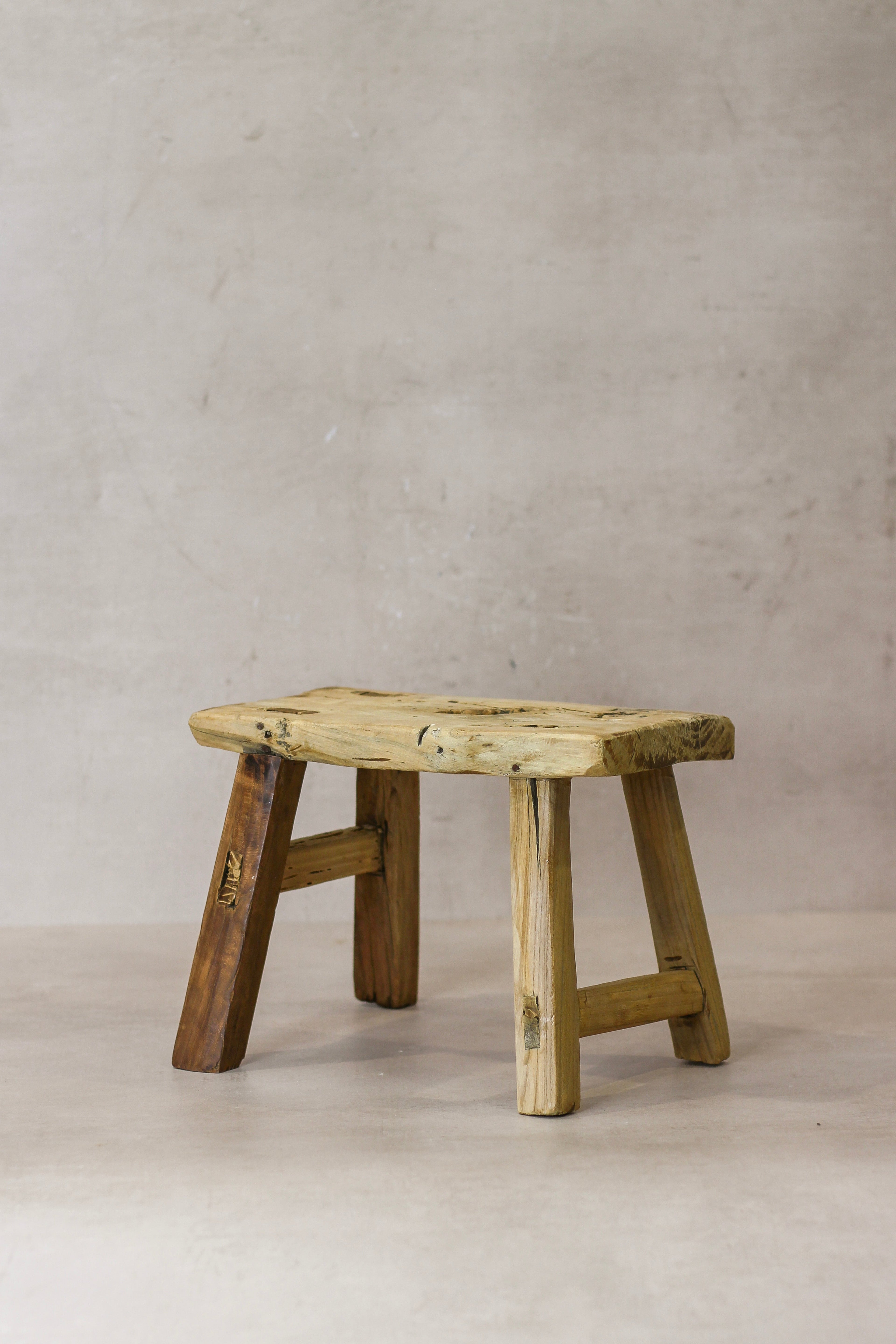 Vintage Rustic Elm Wood Stool - Small - No 22