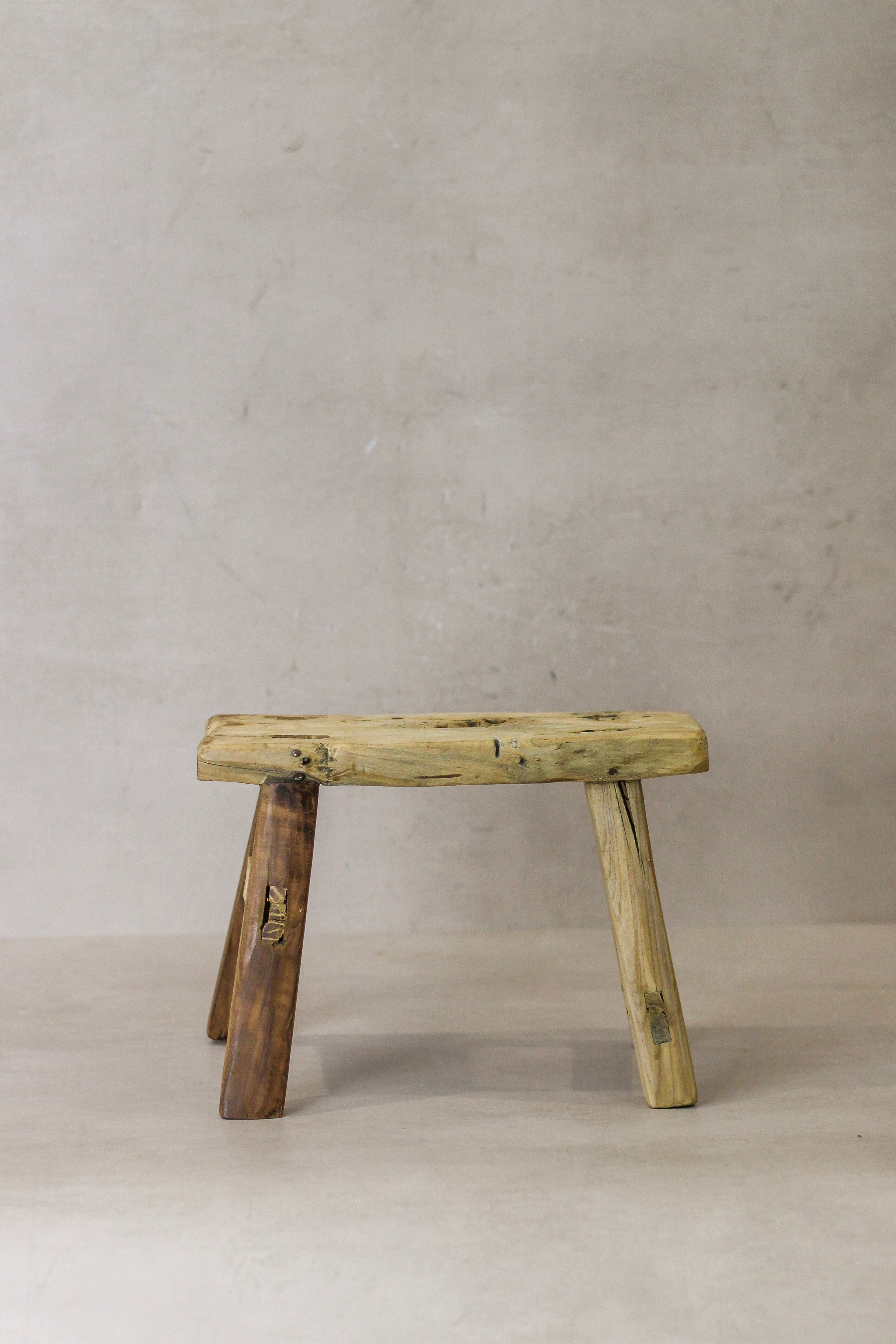 Vintage Rustic Elm Wood Stool - Small - No 22