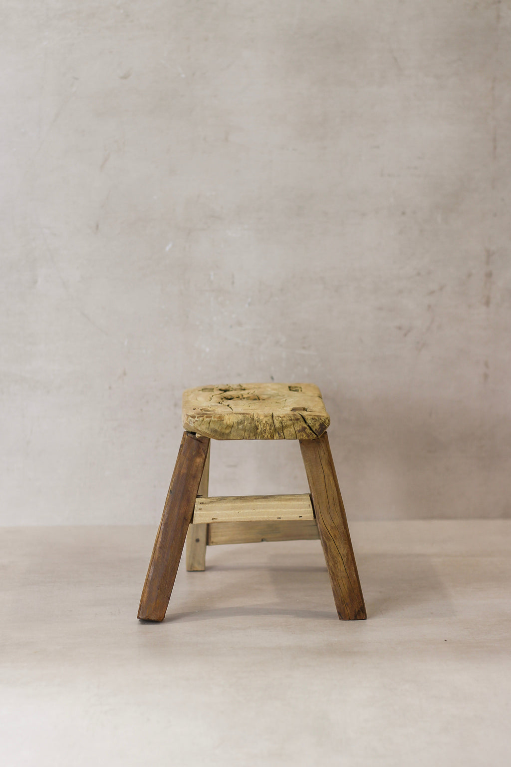 Vintage Rustic Elm Wood Stool - Small - No 22