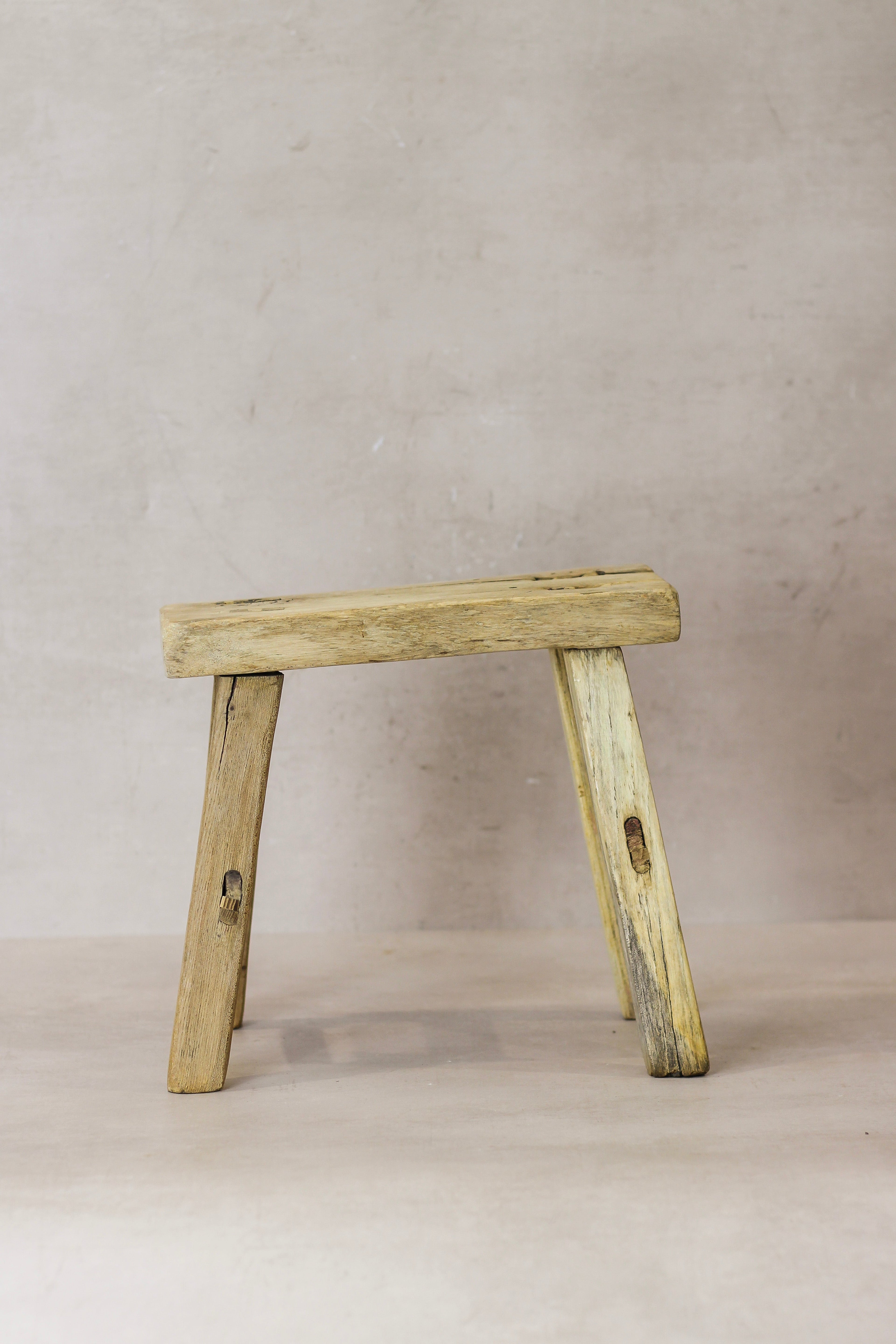 Vintage Rustic Elm Wood Stool - Small - No 23