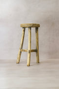 Vintage Rustic Elm Wood Stool - Round - No 49