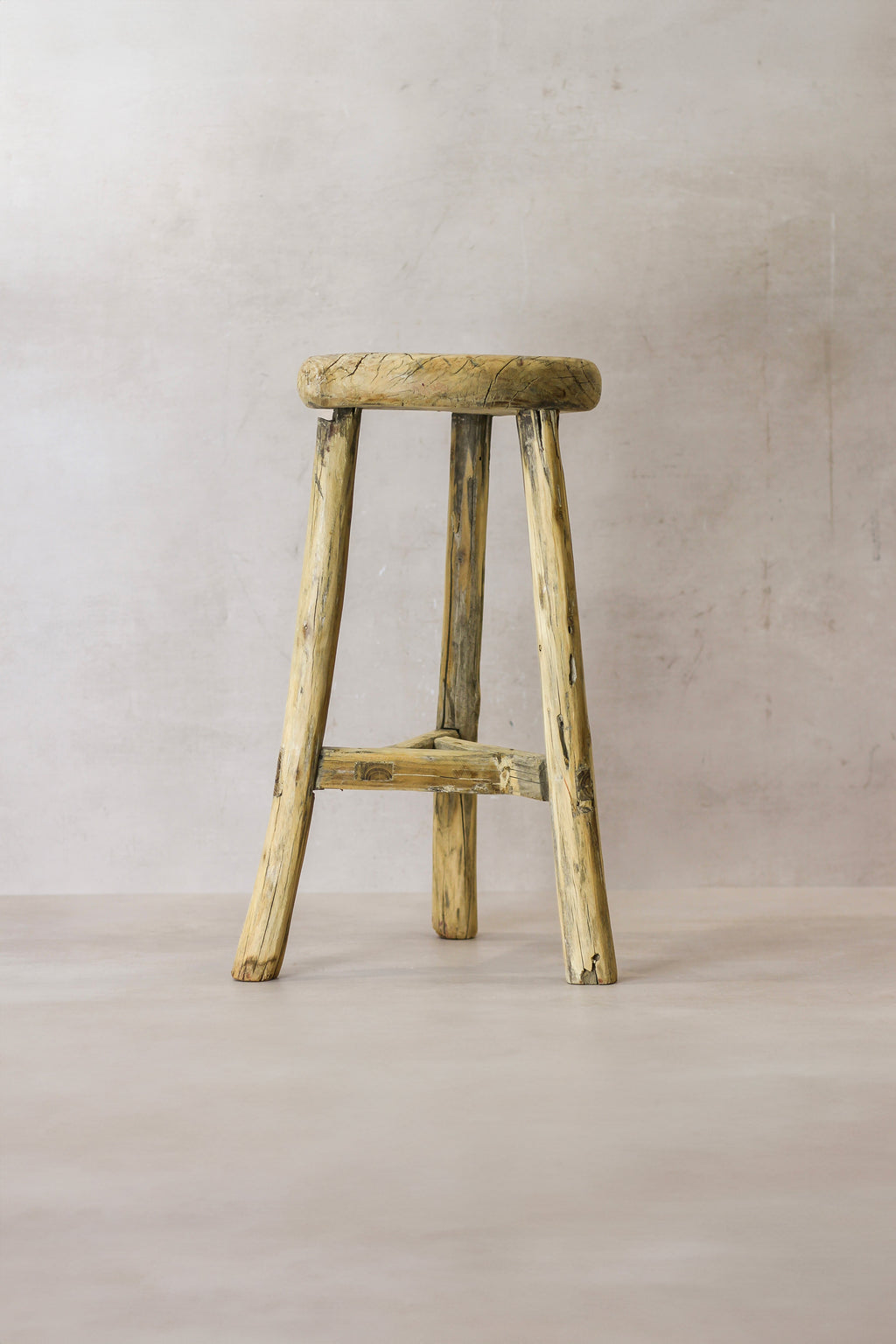 Vintage Rustic Elm Wood Stool - Round - No 49