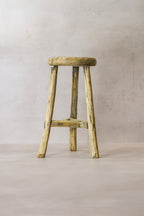 Vintage Rustic Elm Wood Stool - Round - No 49
