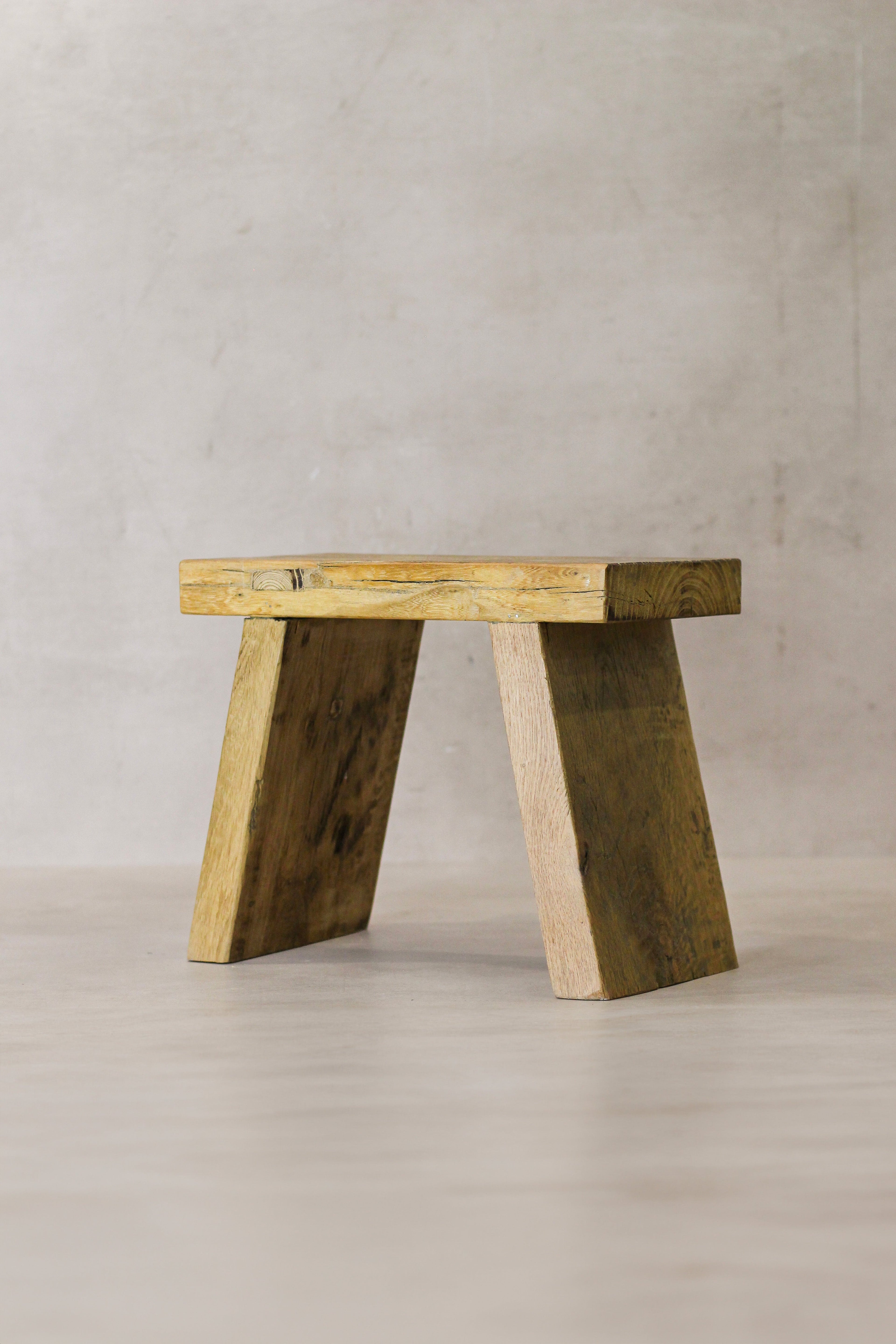 Vintage Rustic Square Elm Wood Stool - Small - No 6