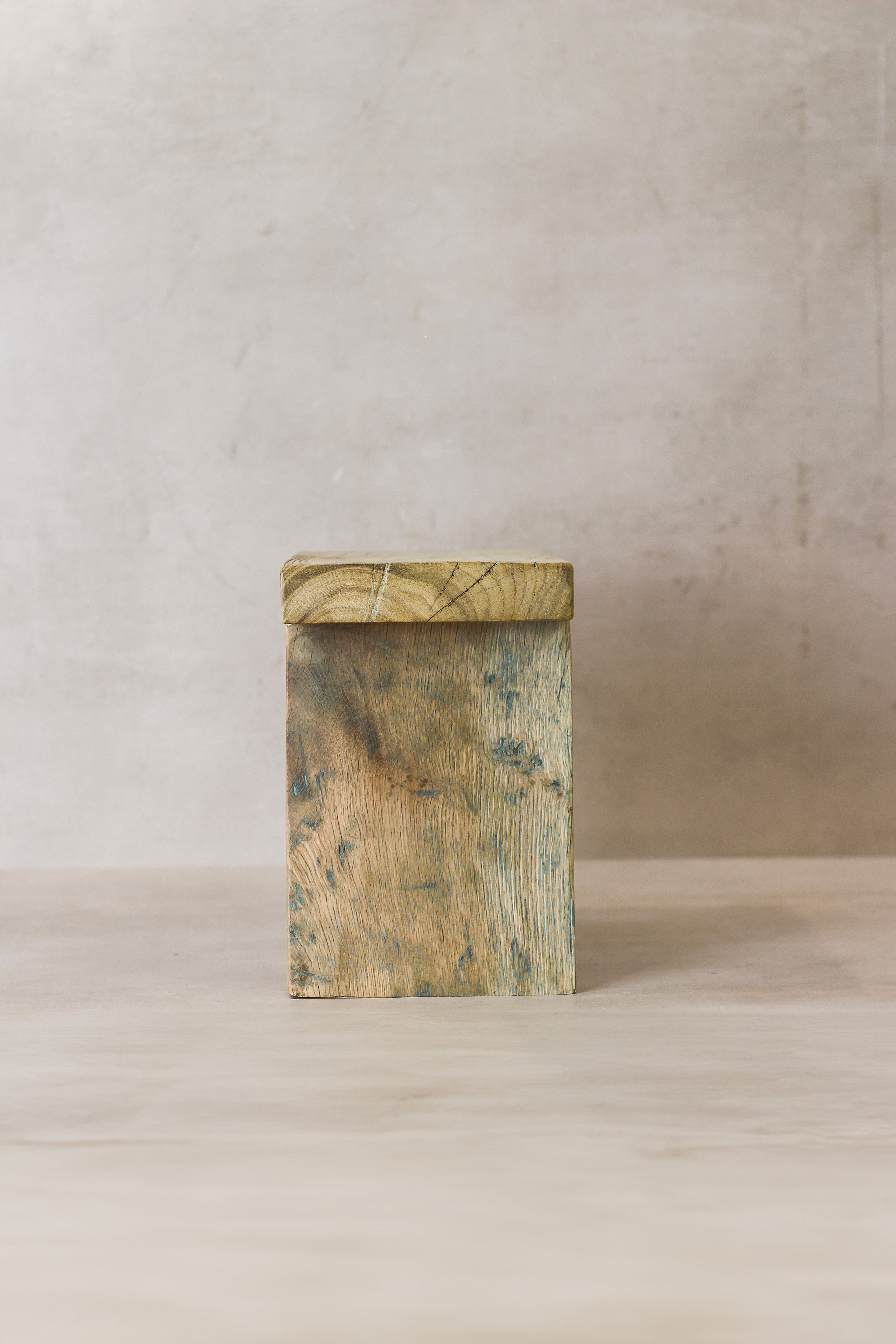 Vintage Rustic Square Elm Wood Stool - Small - No 8