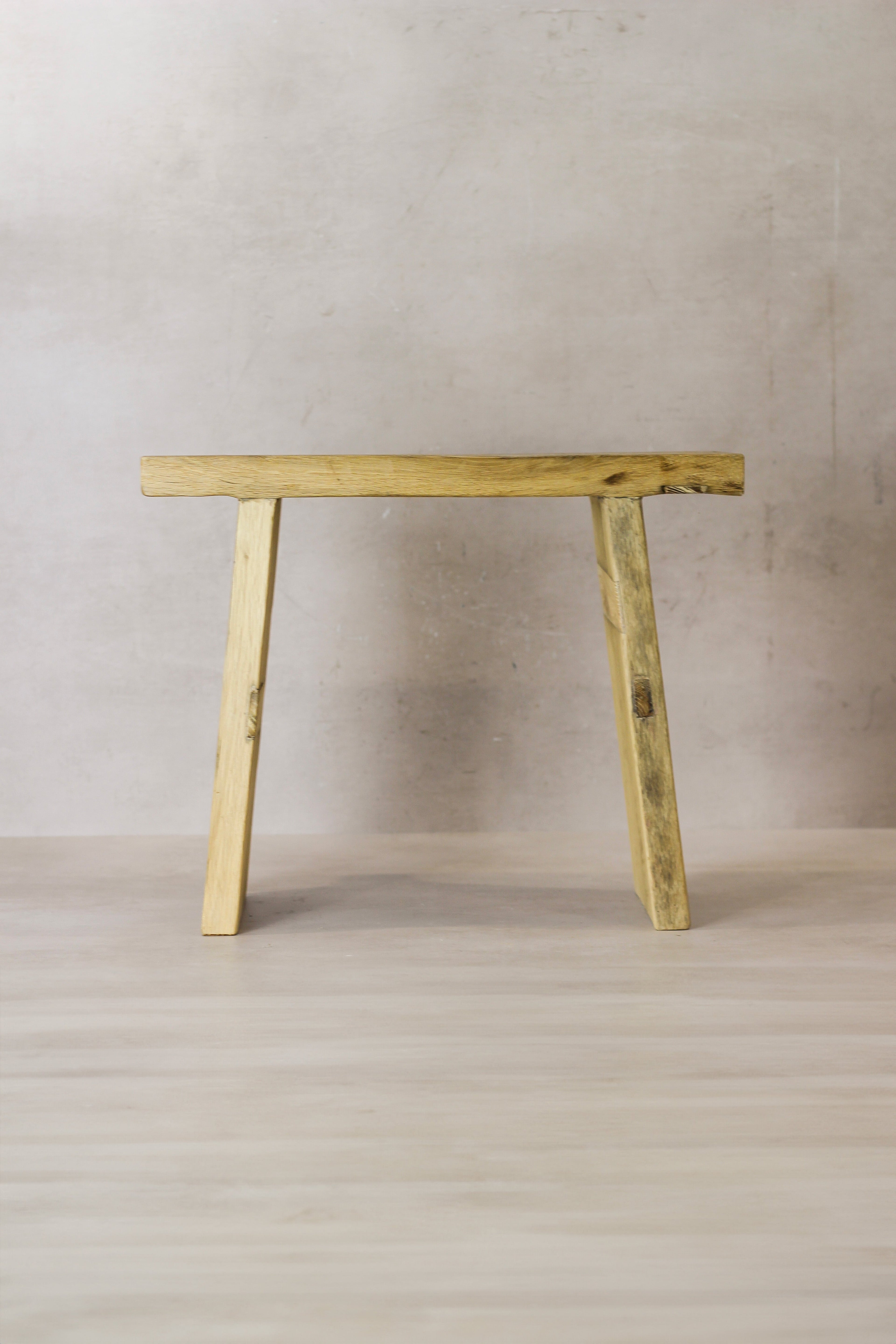 Vintage Rustic Square Elm Wood Stool - No 5
