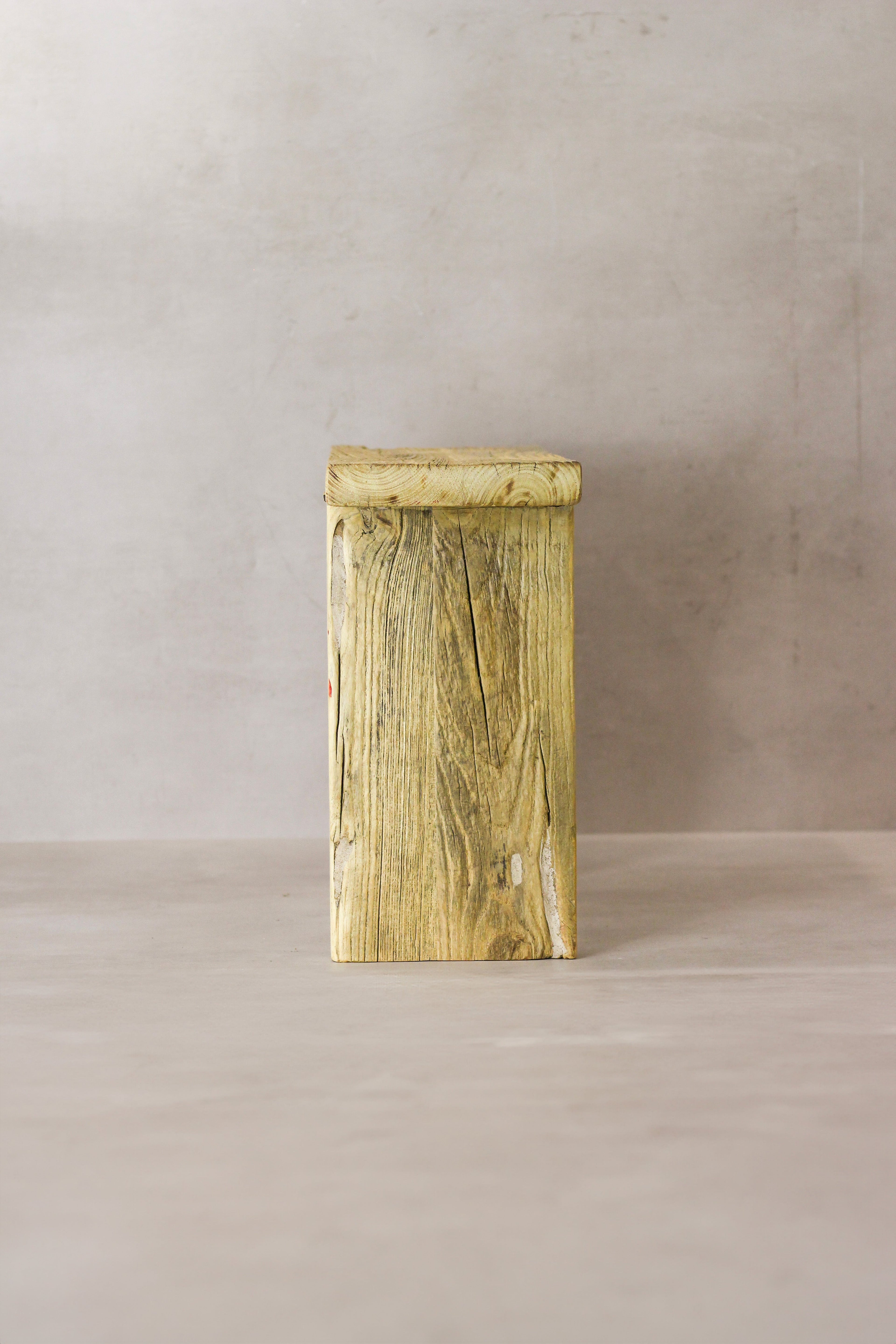 Vintage Rustic Square Elm Wood Stool - No 6