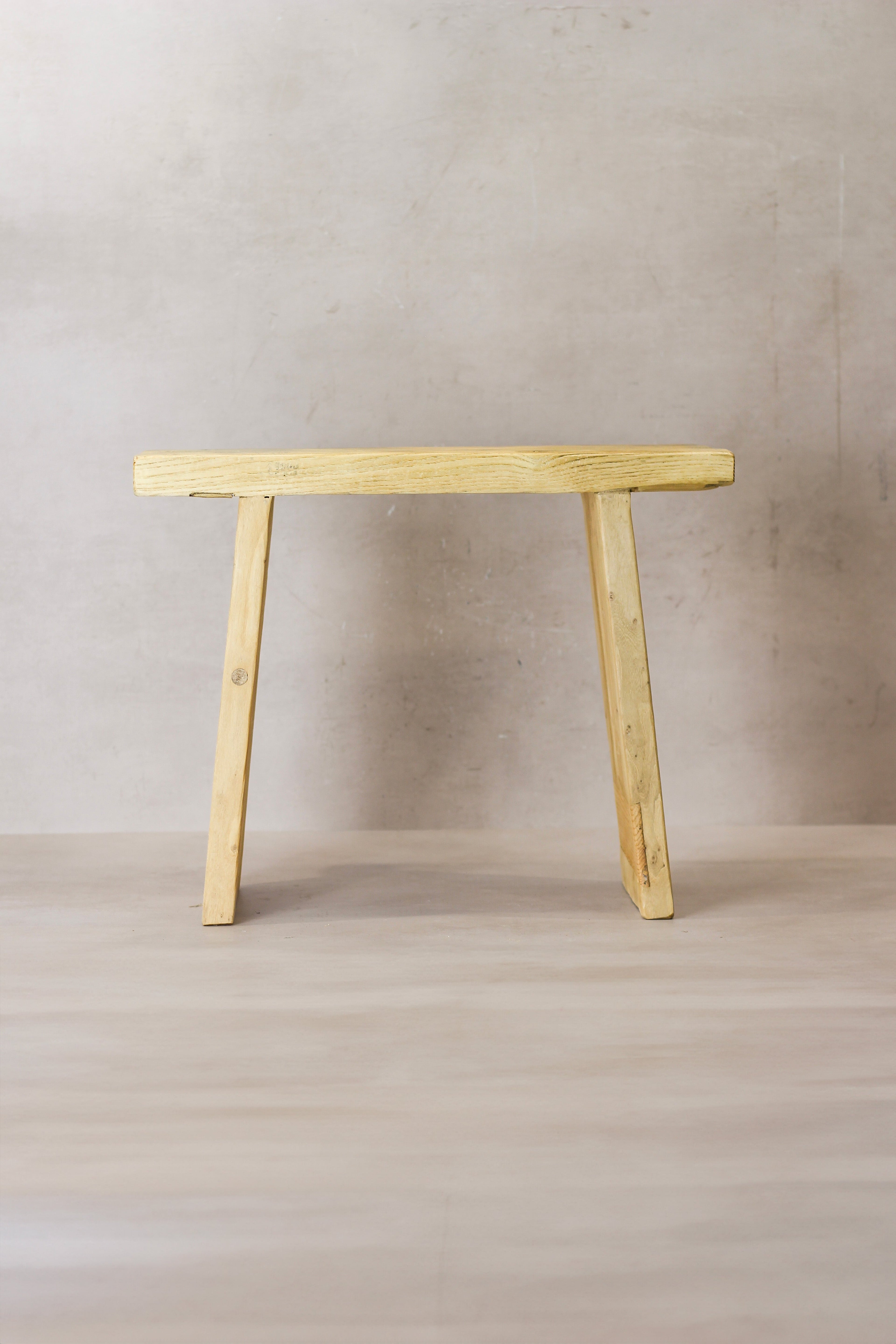 Vintage Rustic Square Elm Wood Stool - No 7
