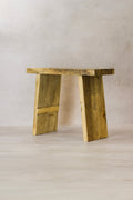Vintage Rustic Square Elm Wood Stool - No 8