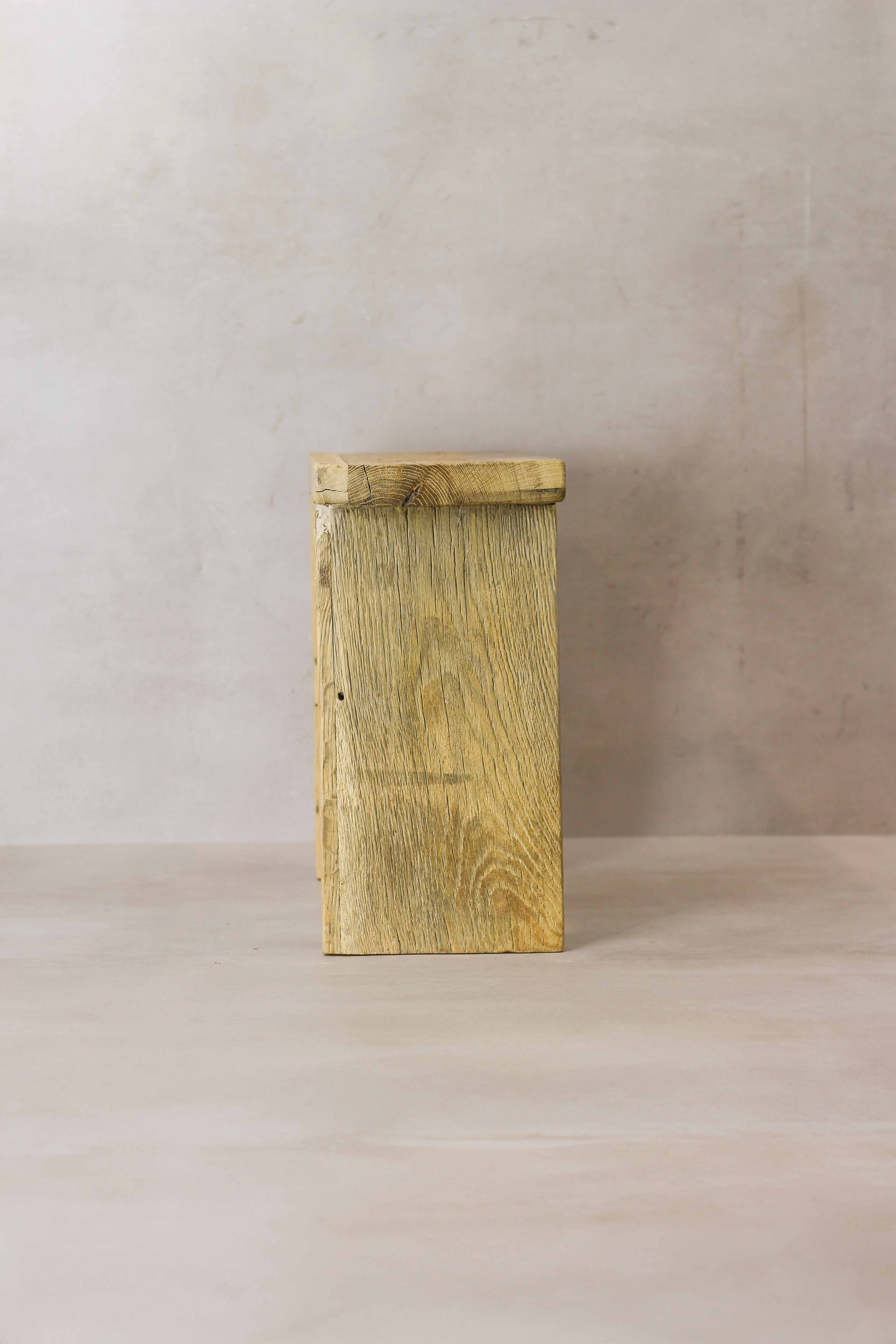 Vintage Rustic Square Elm Wood Stool - No 8
