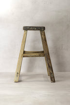 Vintage Rustic Elm Wood Stool - Medium - No 71