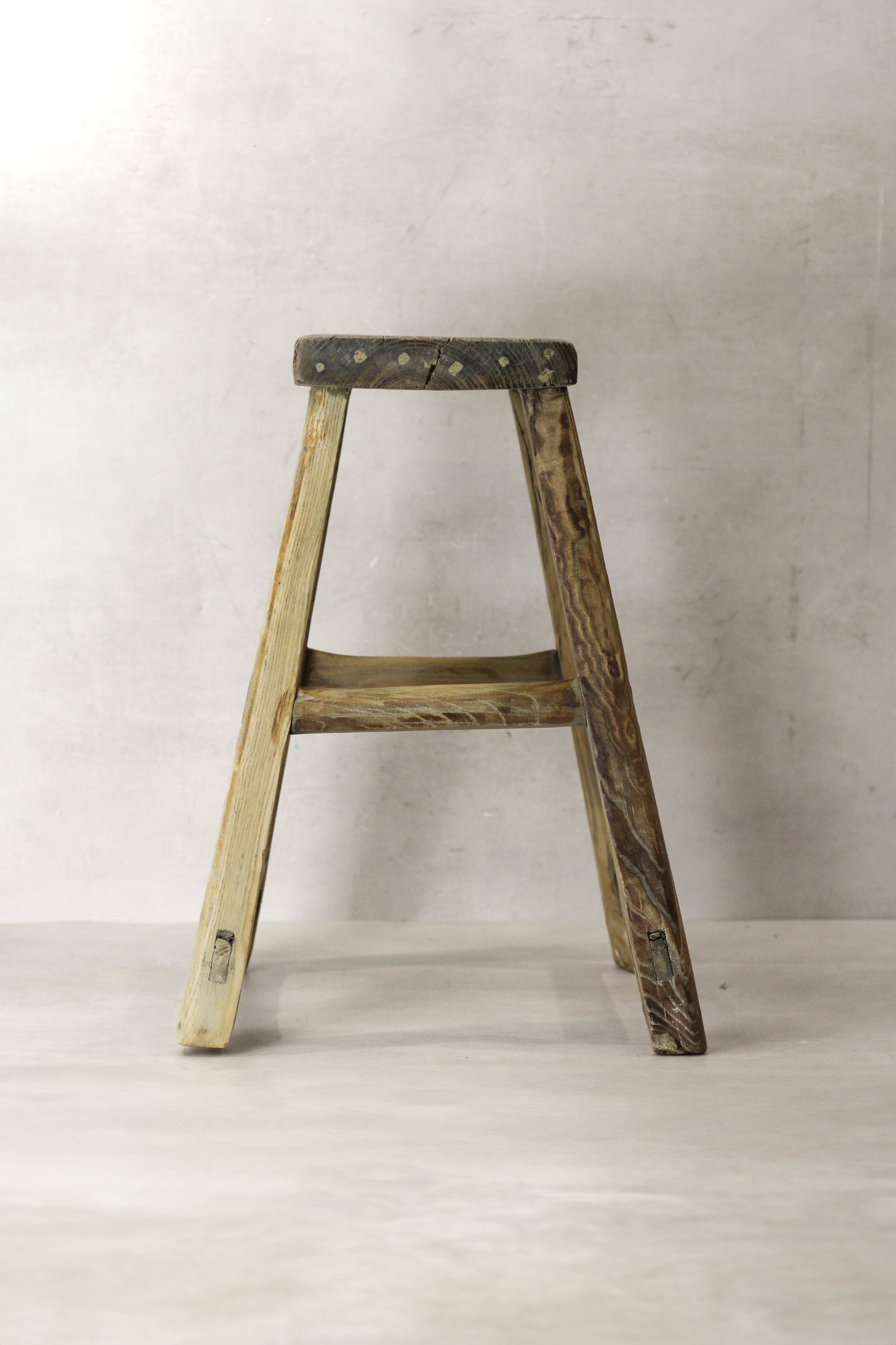 Vintage Rustic Elm Wood Stool - Medium - No 71