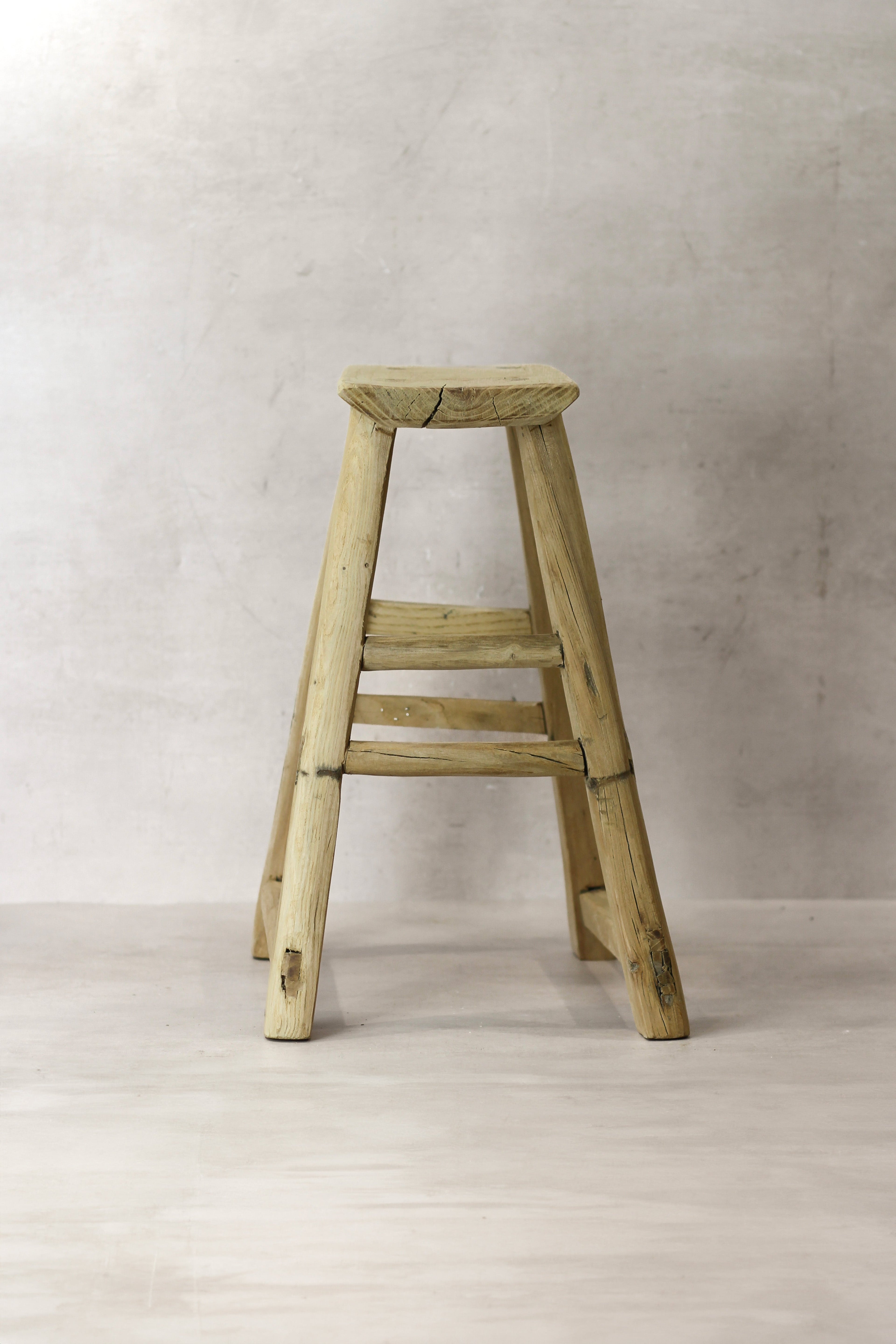 Vintage Rustic Elm Wood Stool - Medium - No 72