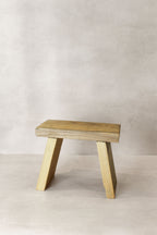 Vintage Rustic Square Elm Wood Stool - Small - No 9