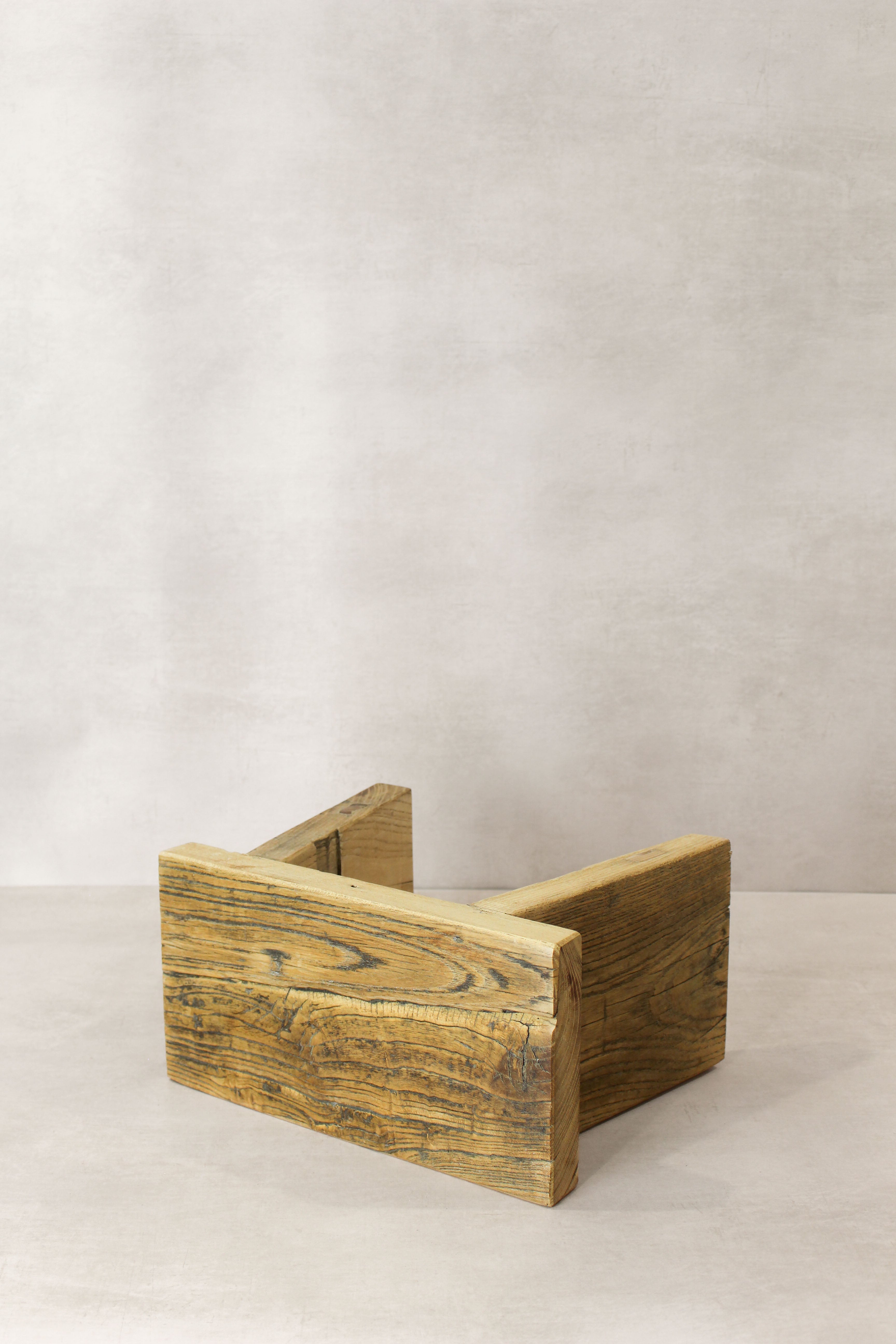 Vintage Rustic Square Elm Wood Stool - Small - No 12