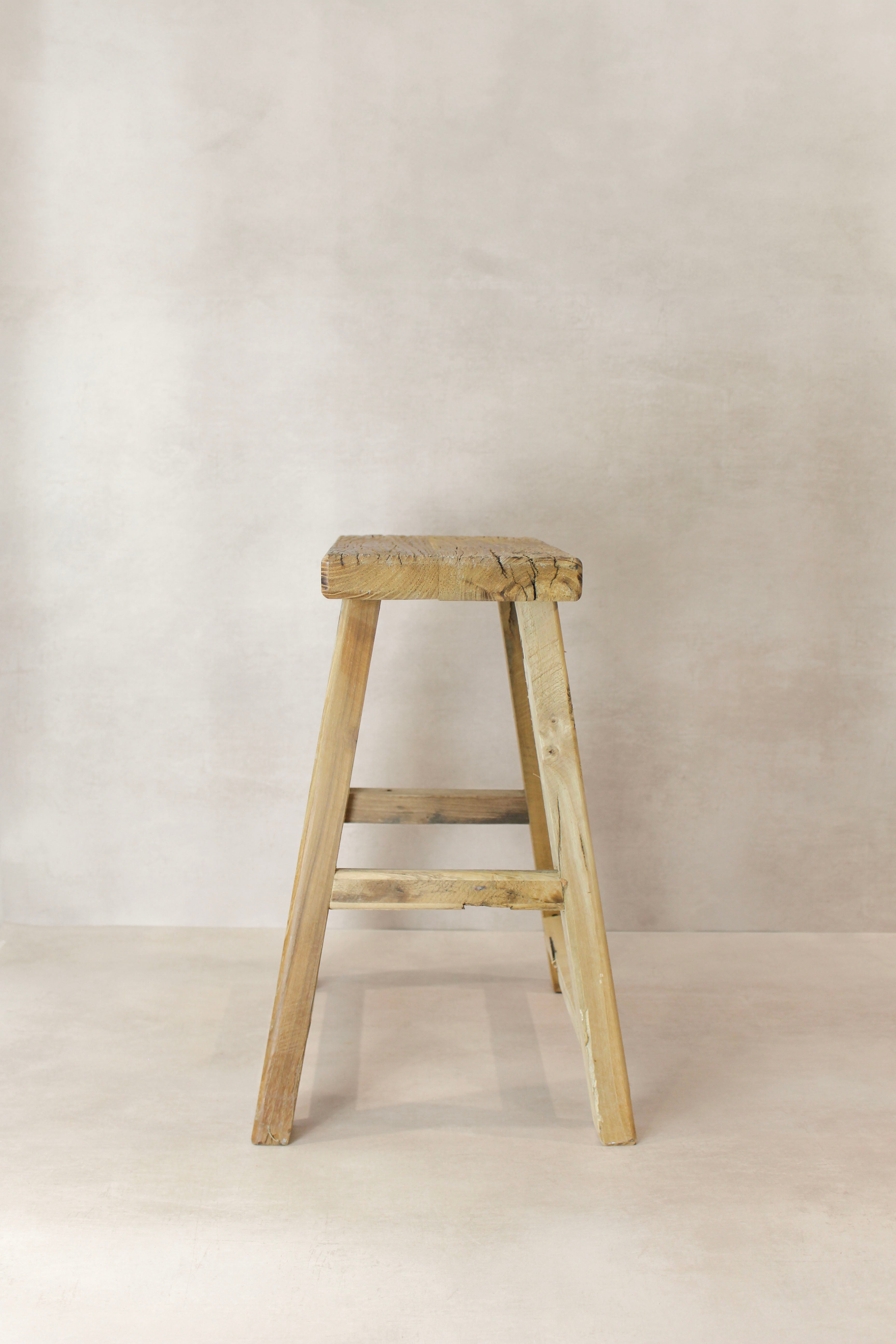 Vintage Rustic Elm Wood Stool - Medium - No 74