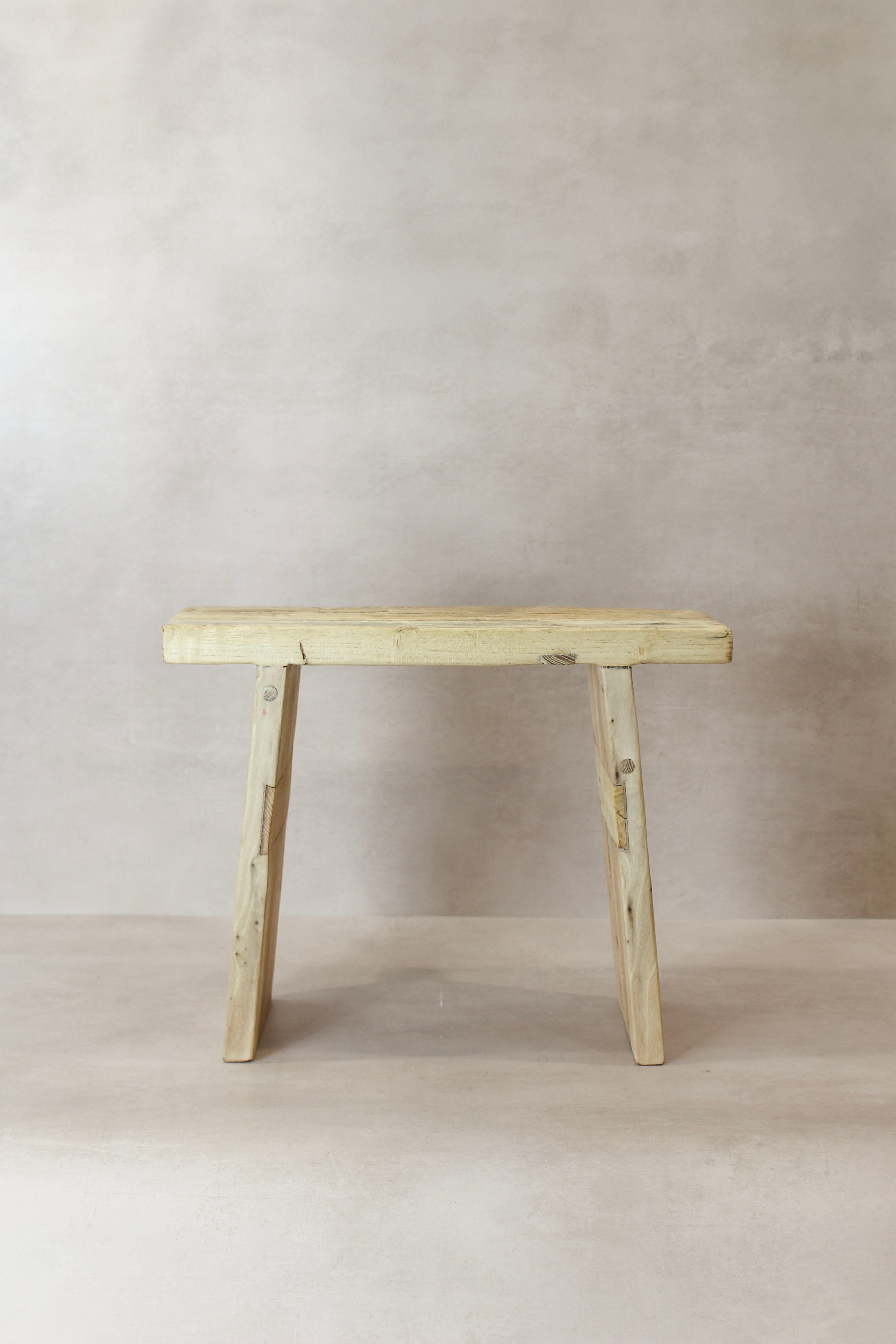 Vintage Rustic Square Elm Wood Stool - No 10