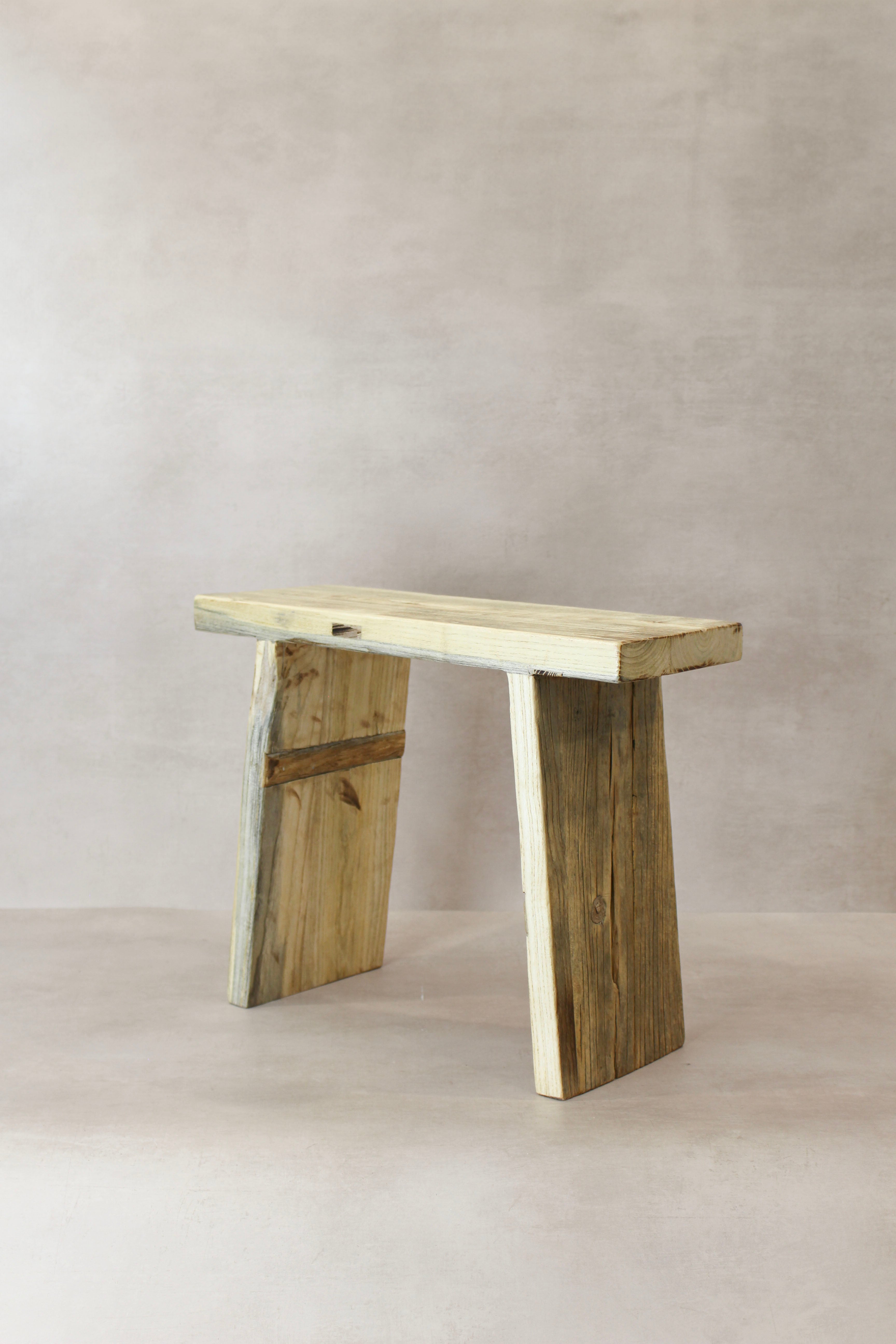 Vintage Rustic Square Elm Wood Stool - No 11