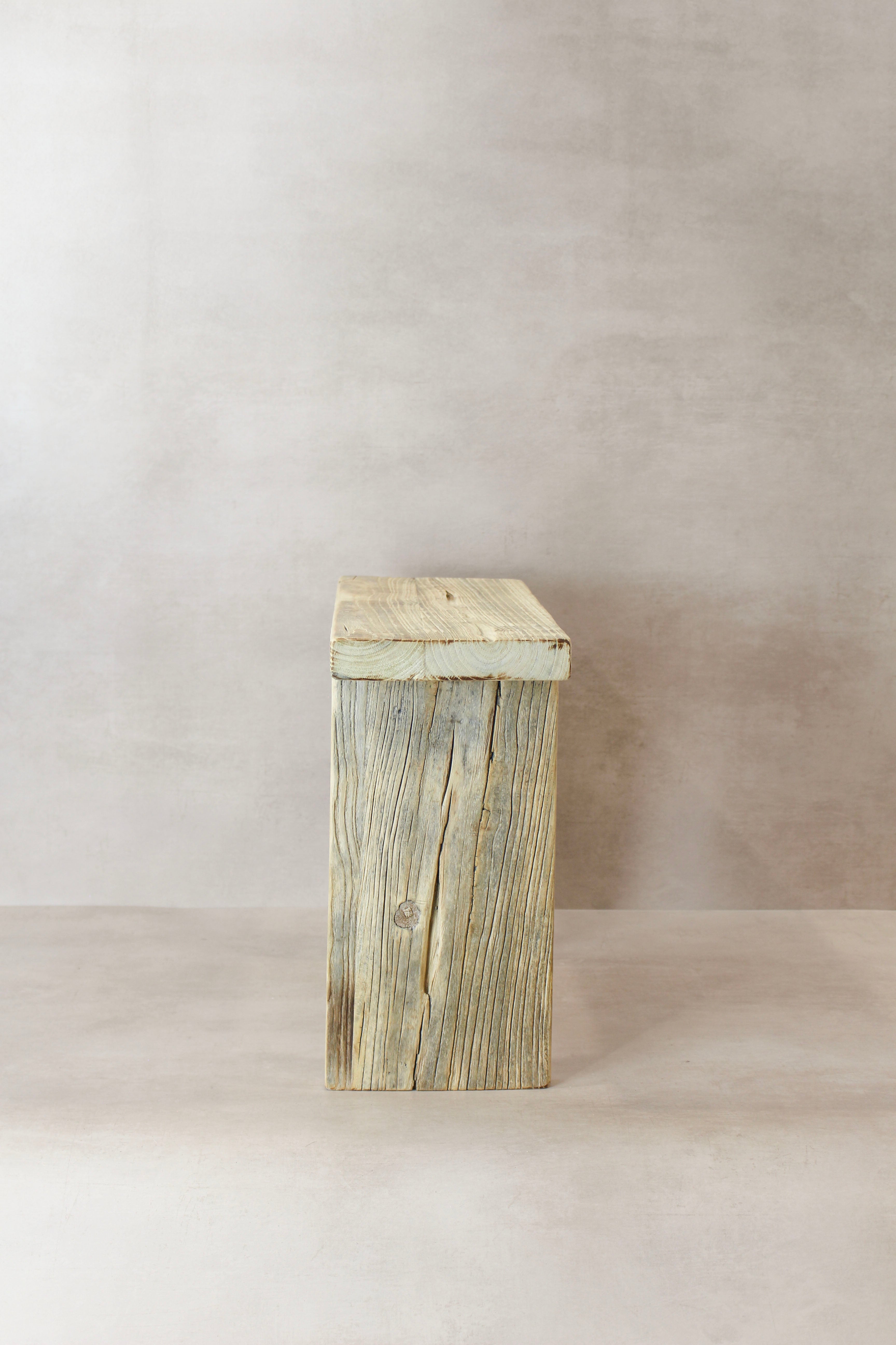 Vintage Rustic Square Elm Wood Stool - No 11
