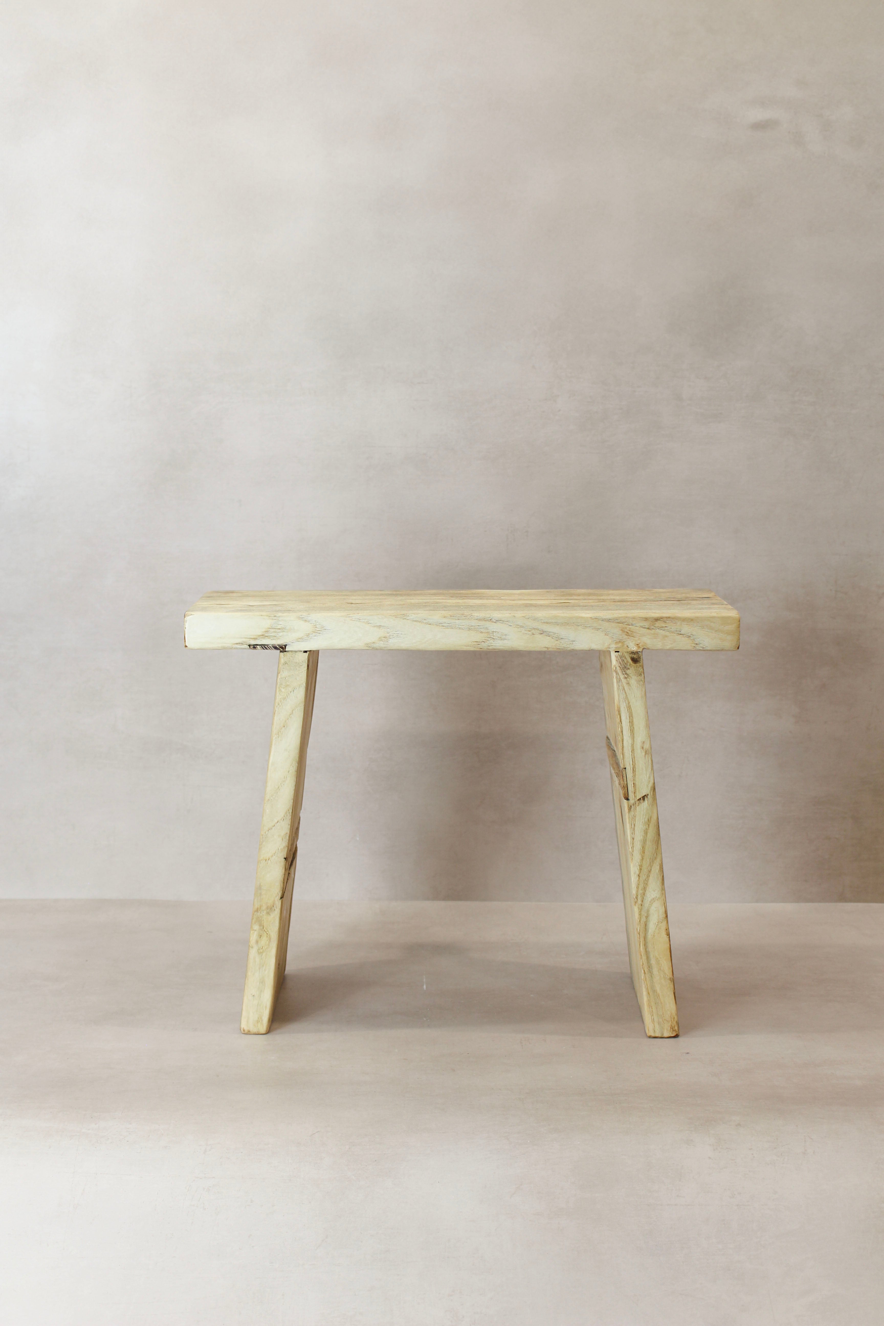 Vintage Rustic Square Elm Wood Stool - No 11