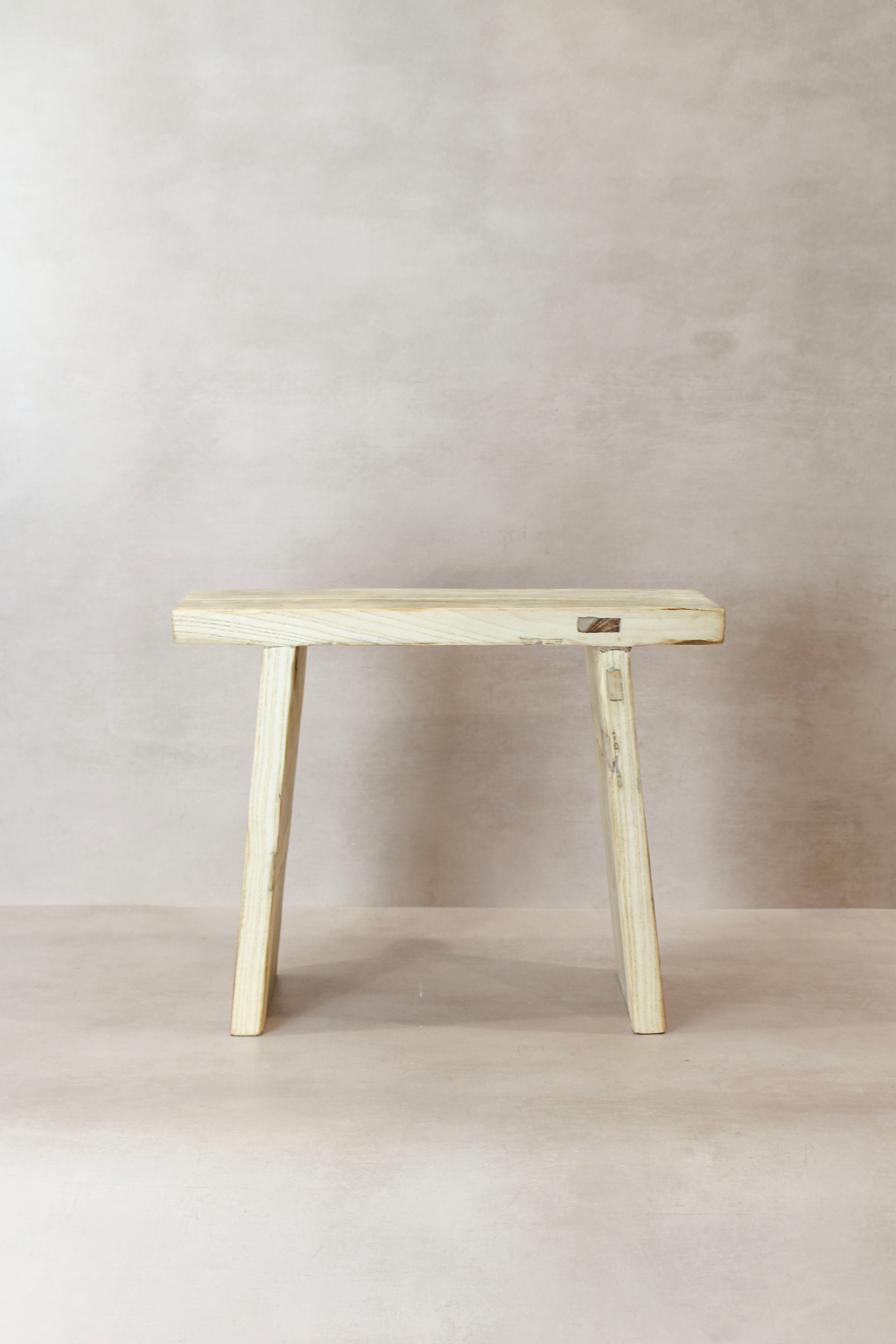 Vintage Rustic Square Elm Wood Stool - No 12