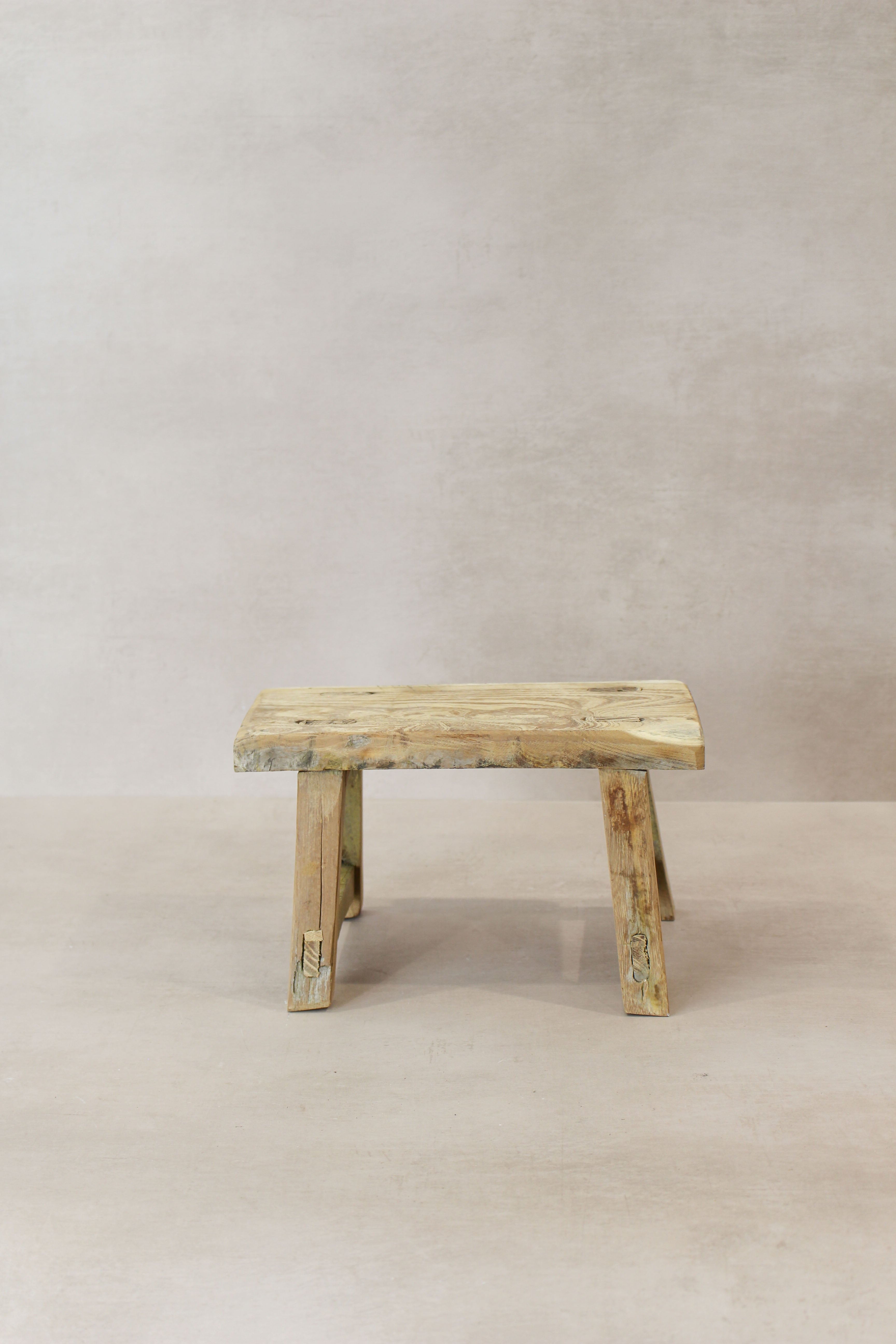 Vintage Rustic Elm Wood Stool - Small - No 17