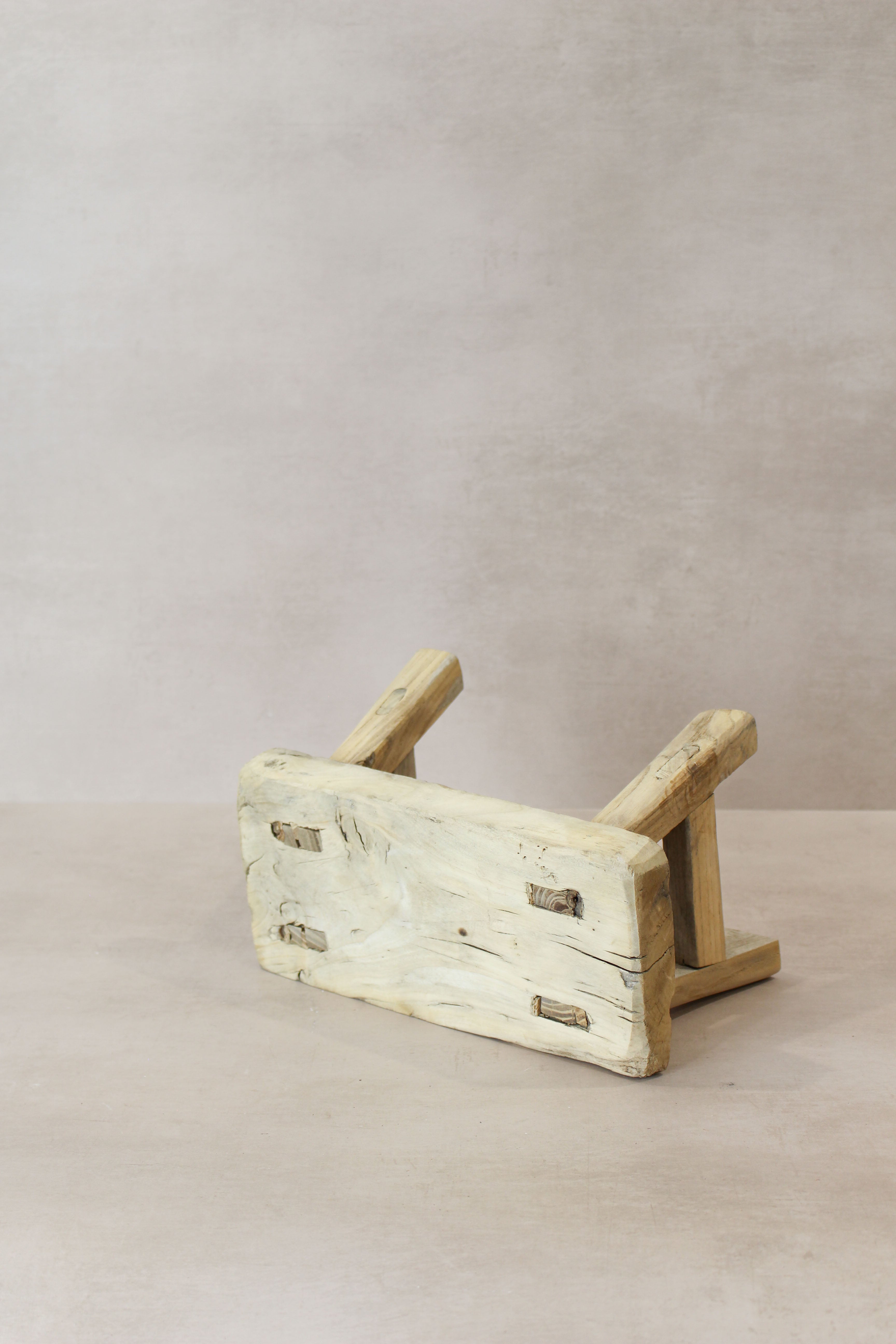 Vintage Rustic Elm Wood Stool - Small - No 18