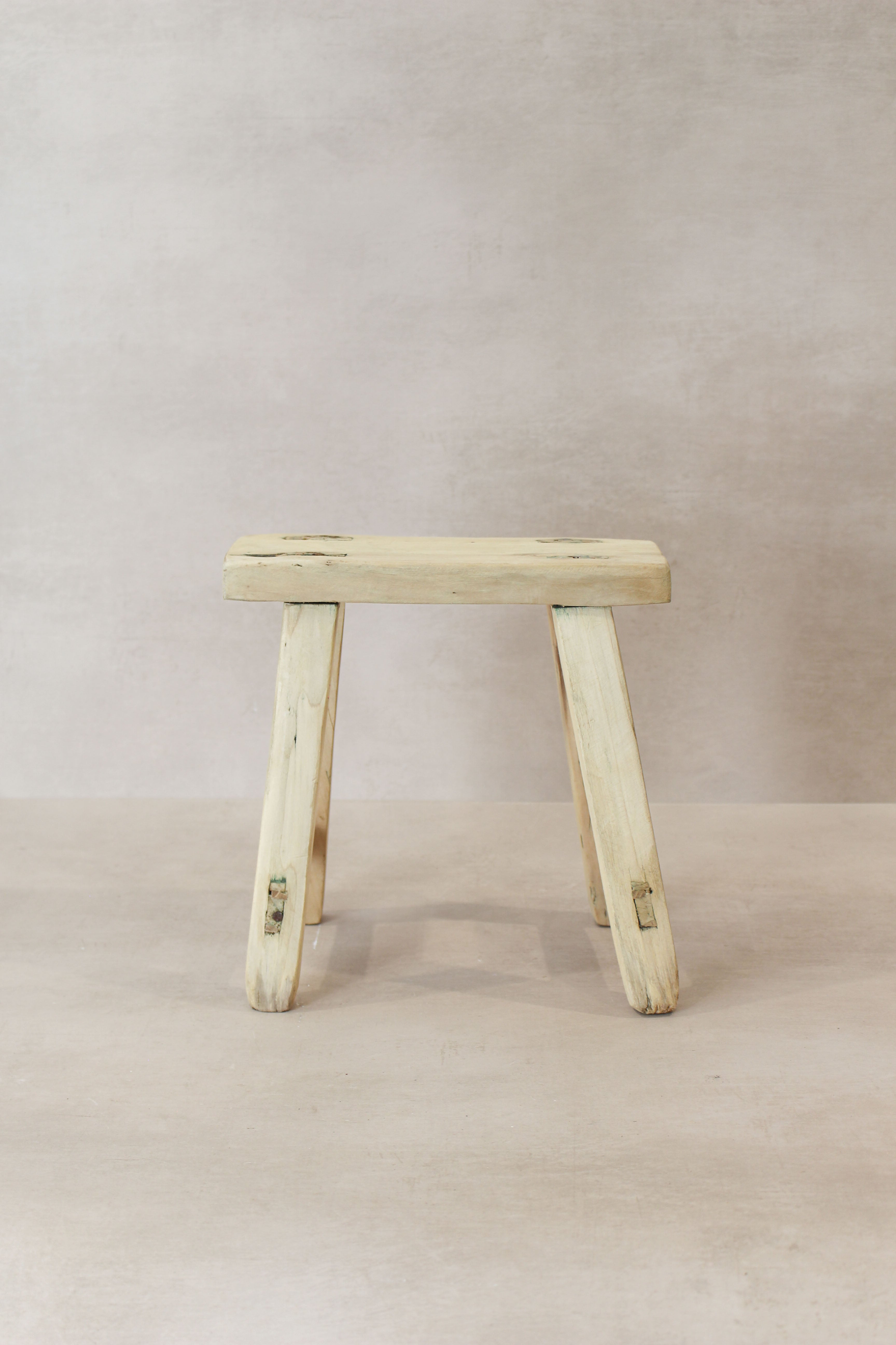 Vintage Rustic Elm Wood Stool - Small - No 19