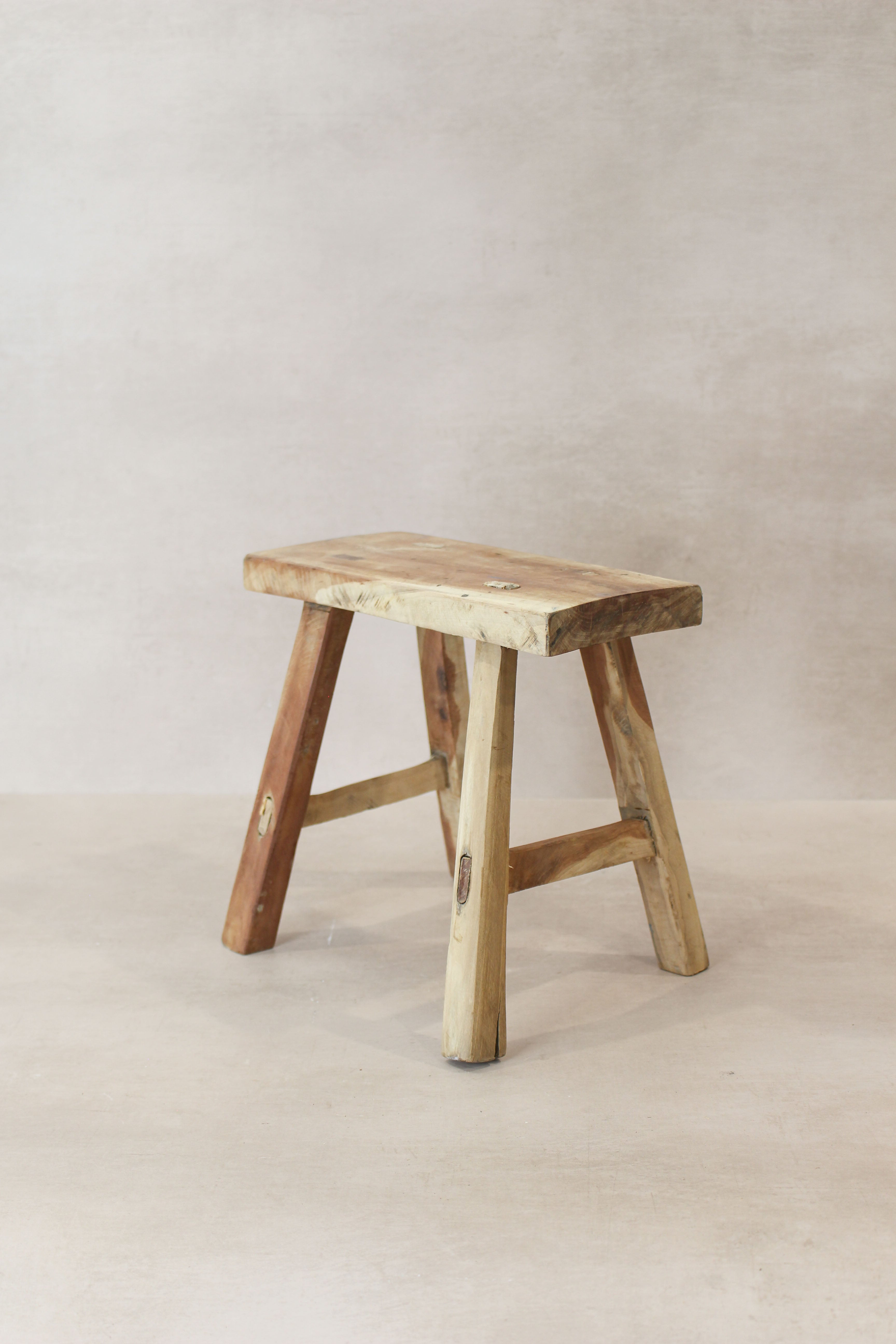 Vintage Rustic Elm Wood Stool - Small - No 20