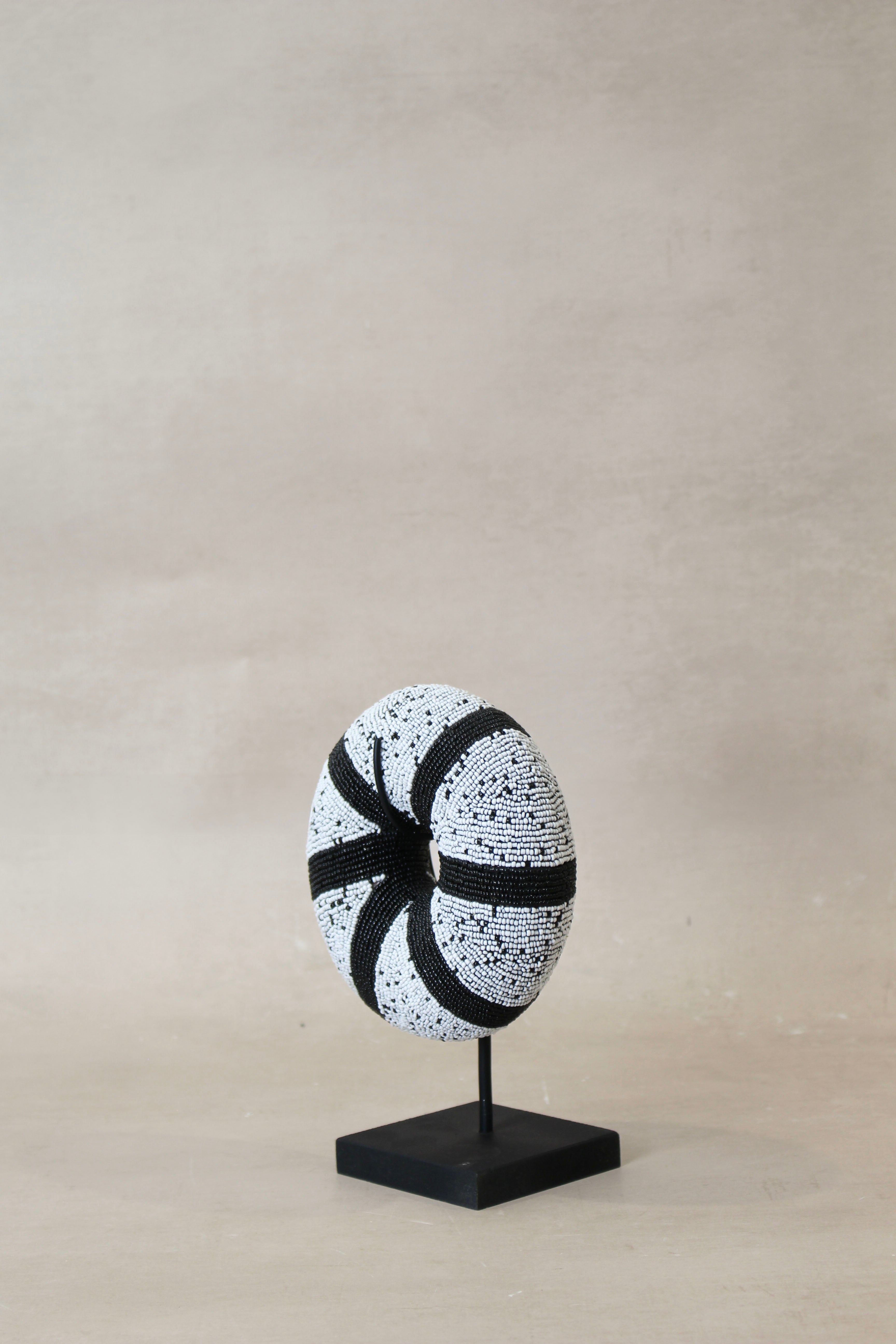 Cameroon beaded bracelet - White with Black Stripes