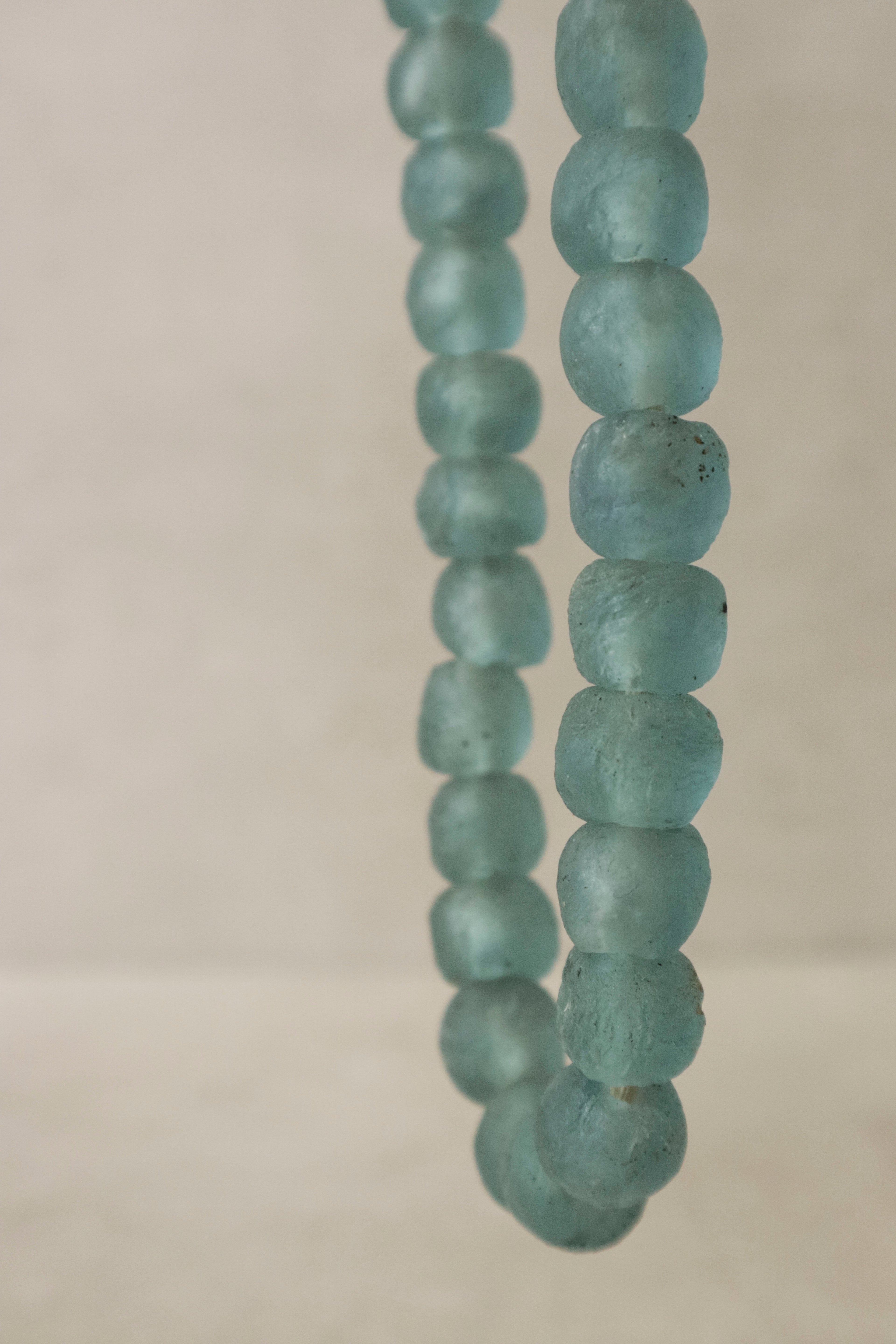 Ghana Glass Beads Necklace, Light blue - 83.4