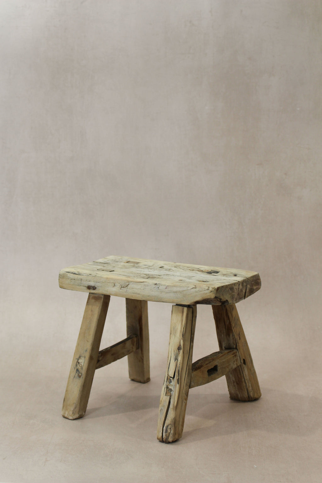 Vintage Rustic Elm Wood Stool - Small - No 21