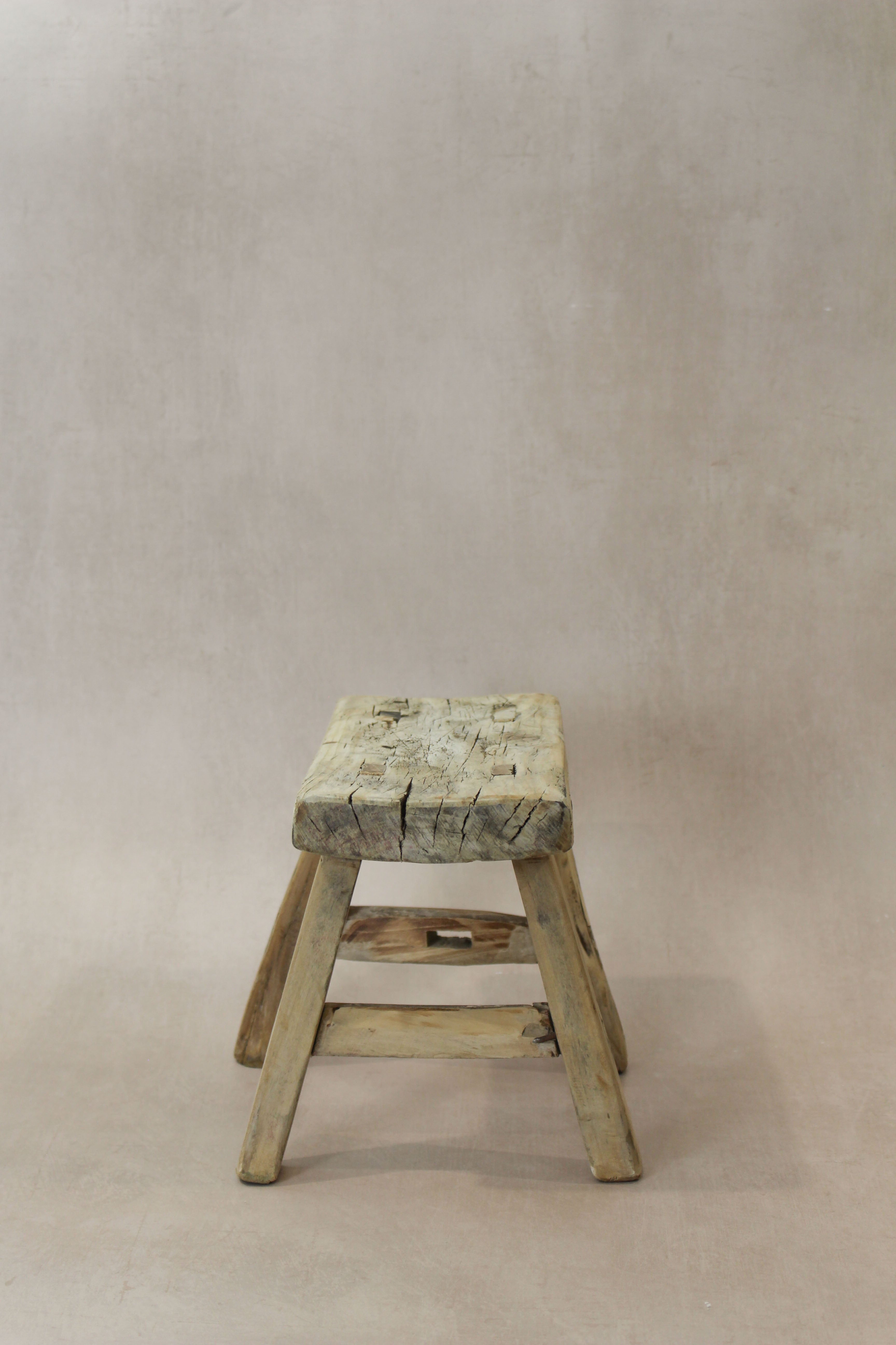 Vintage Rustic Elm Wood Stool - Small - No 21