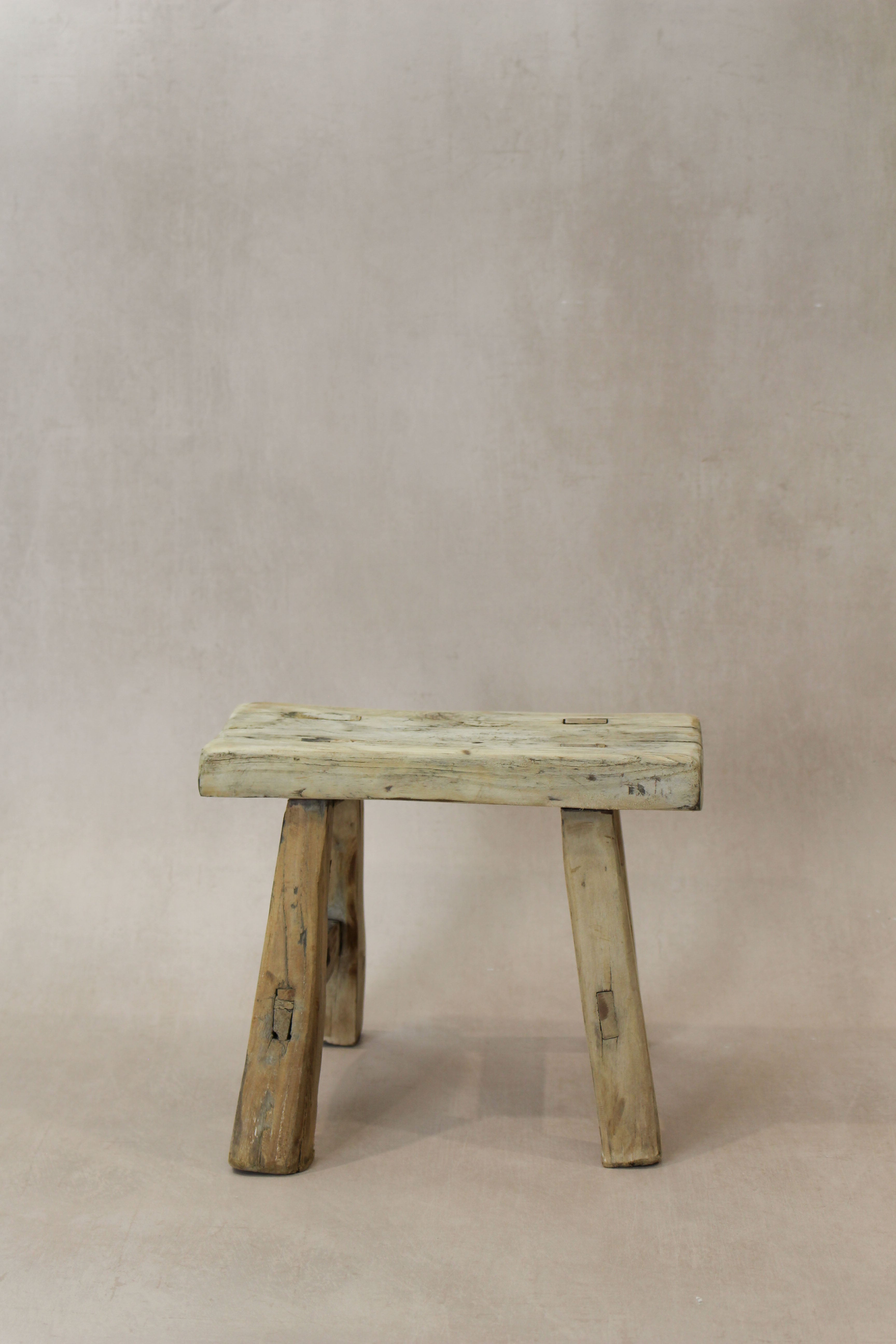 Vintage Rustic Elm Wood Stool - Small - No 21