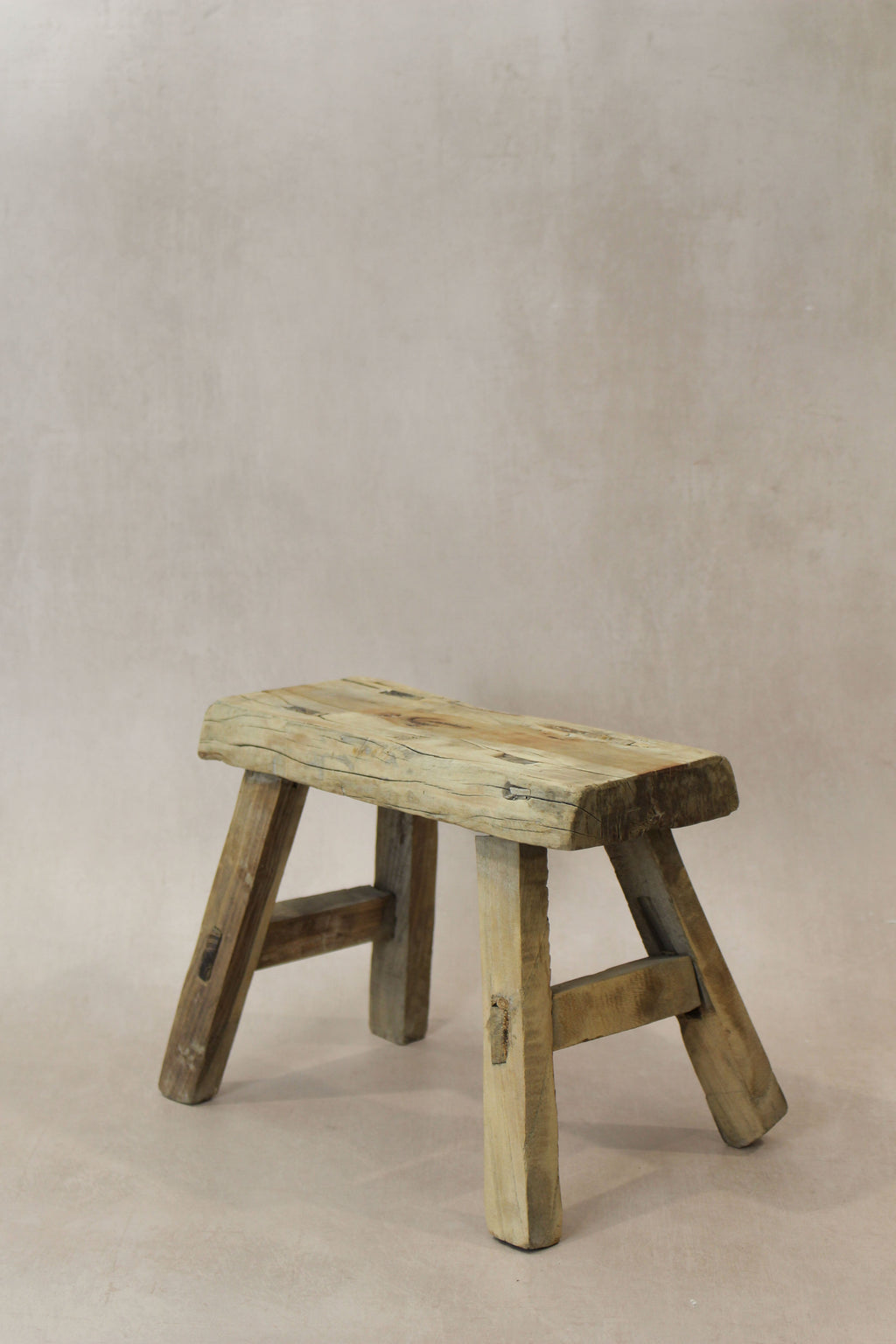 Vintage Rustic Elm Wood Stool - Small - No 22