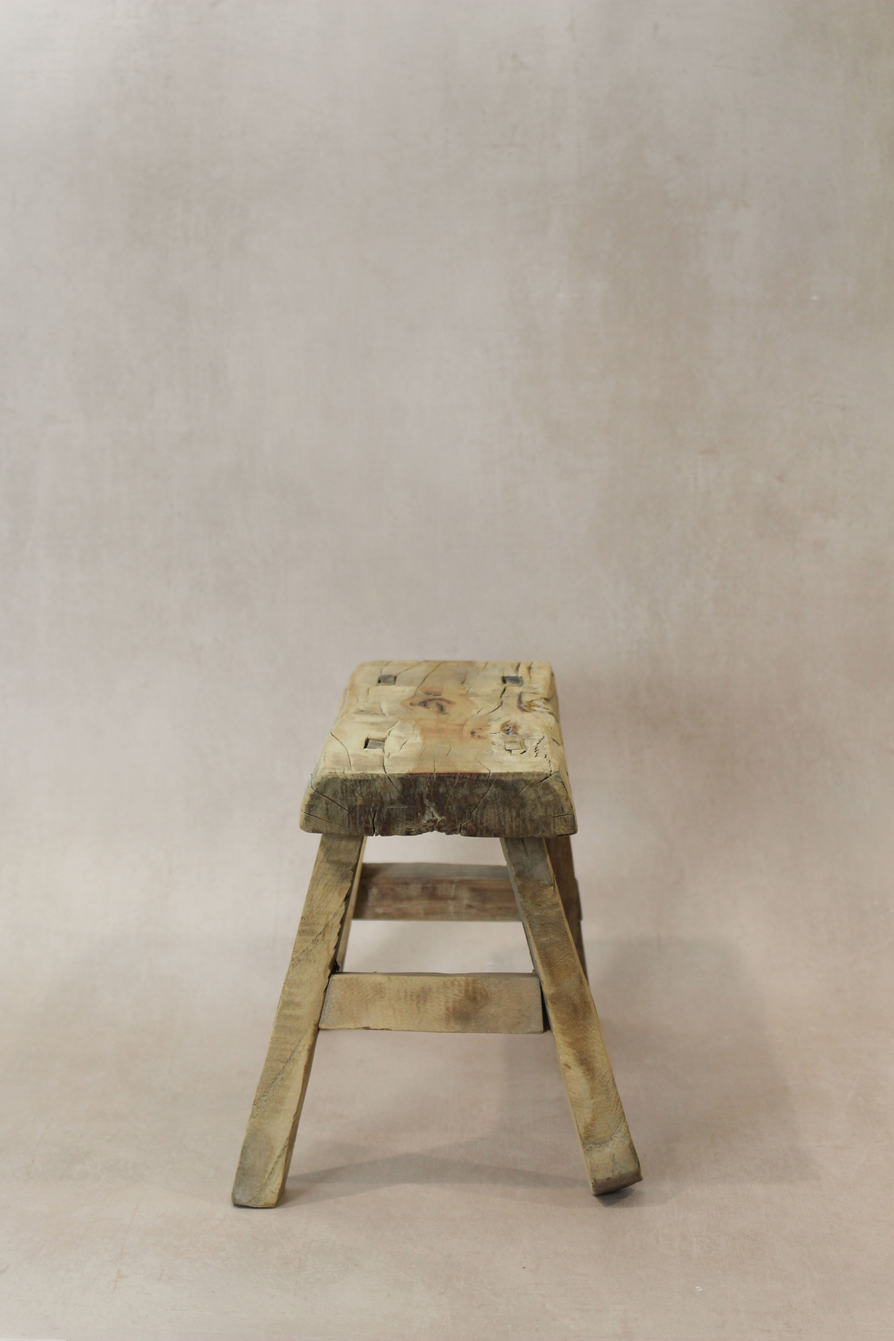 Vintage Rustic Elm Wood Stool - Small - No 22