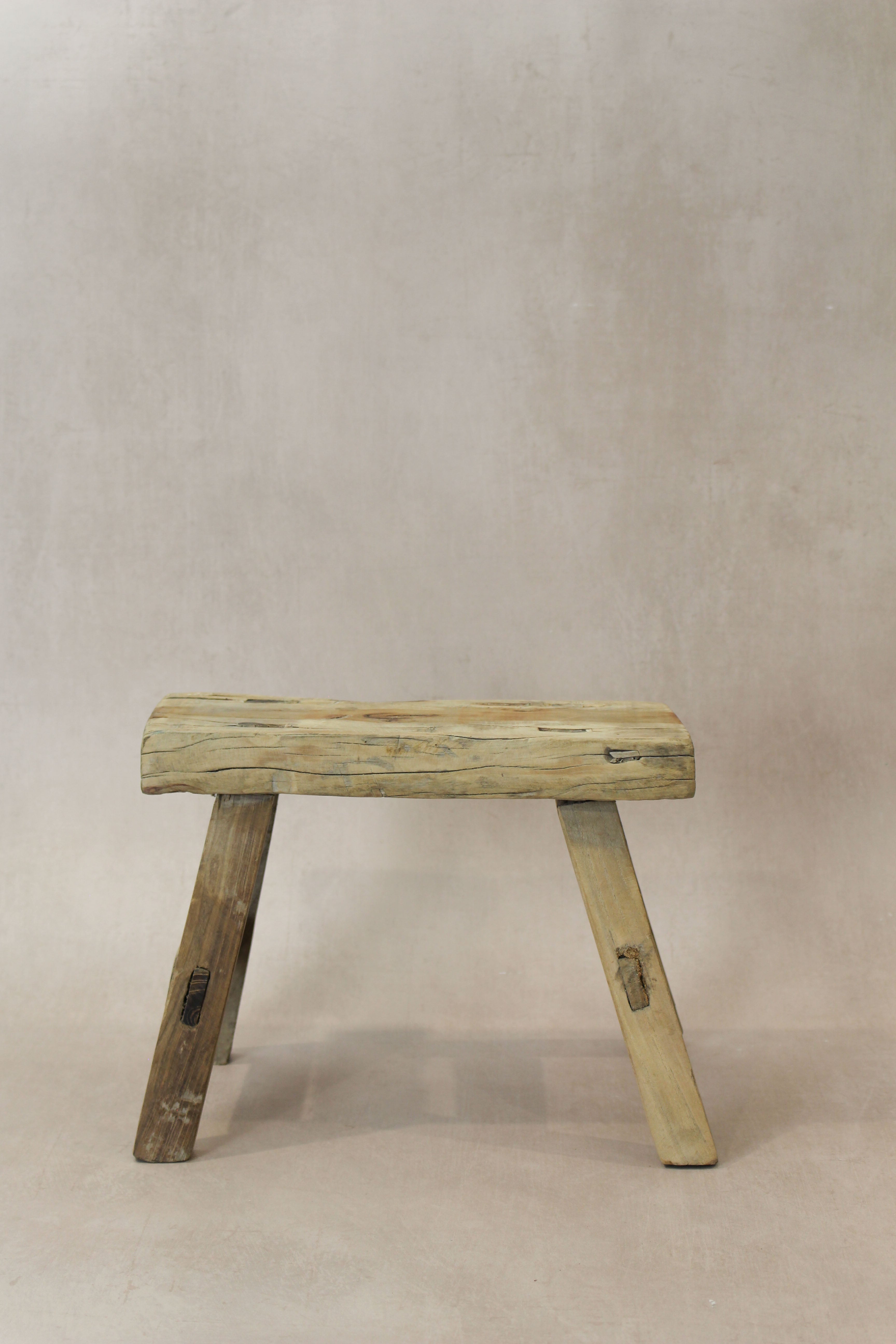Vintage Rustic Elm Wood Stool - Small - No 22