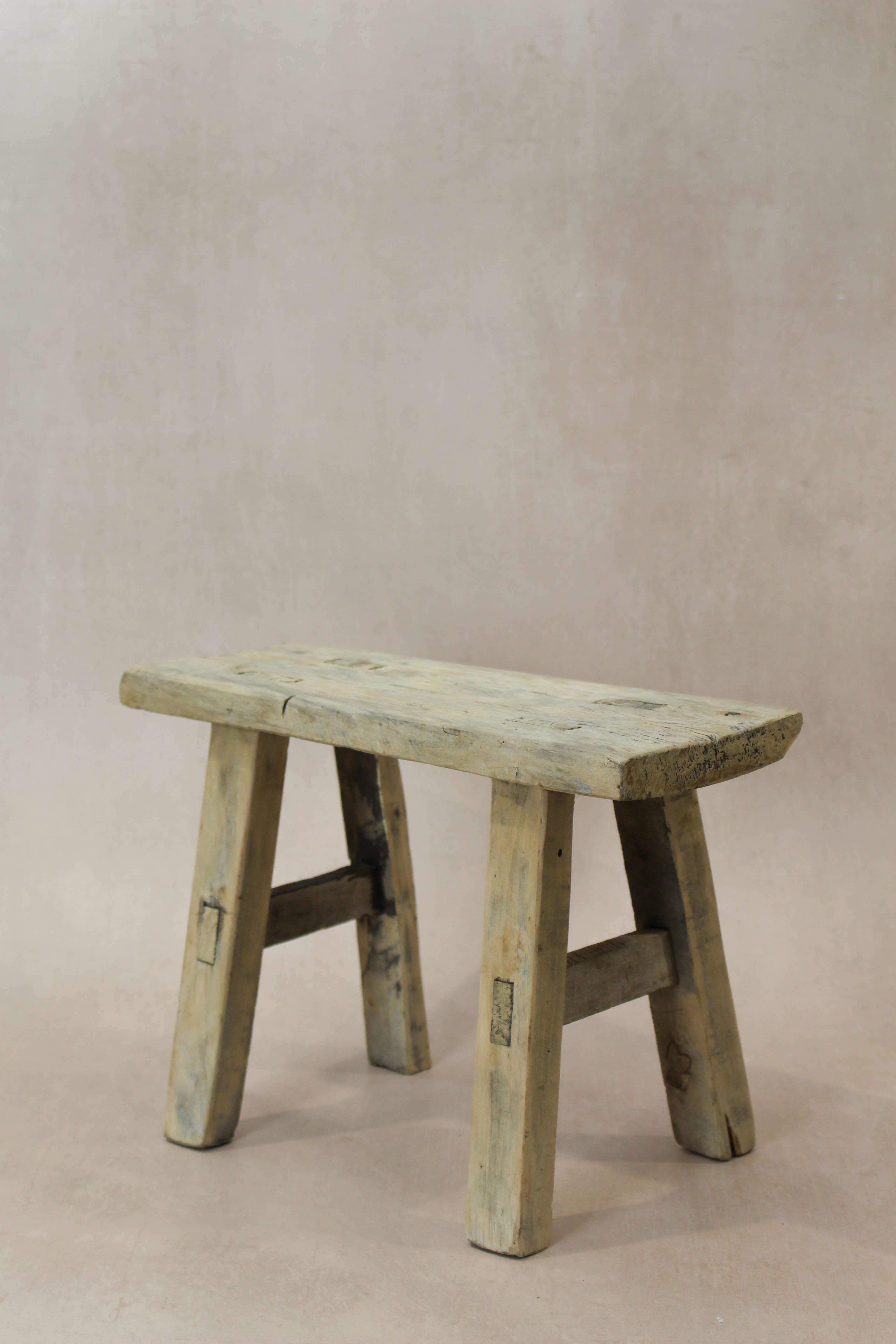 Vintage Rustic Elm Wood Stool - Small - No 23