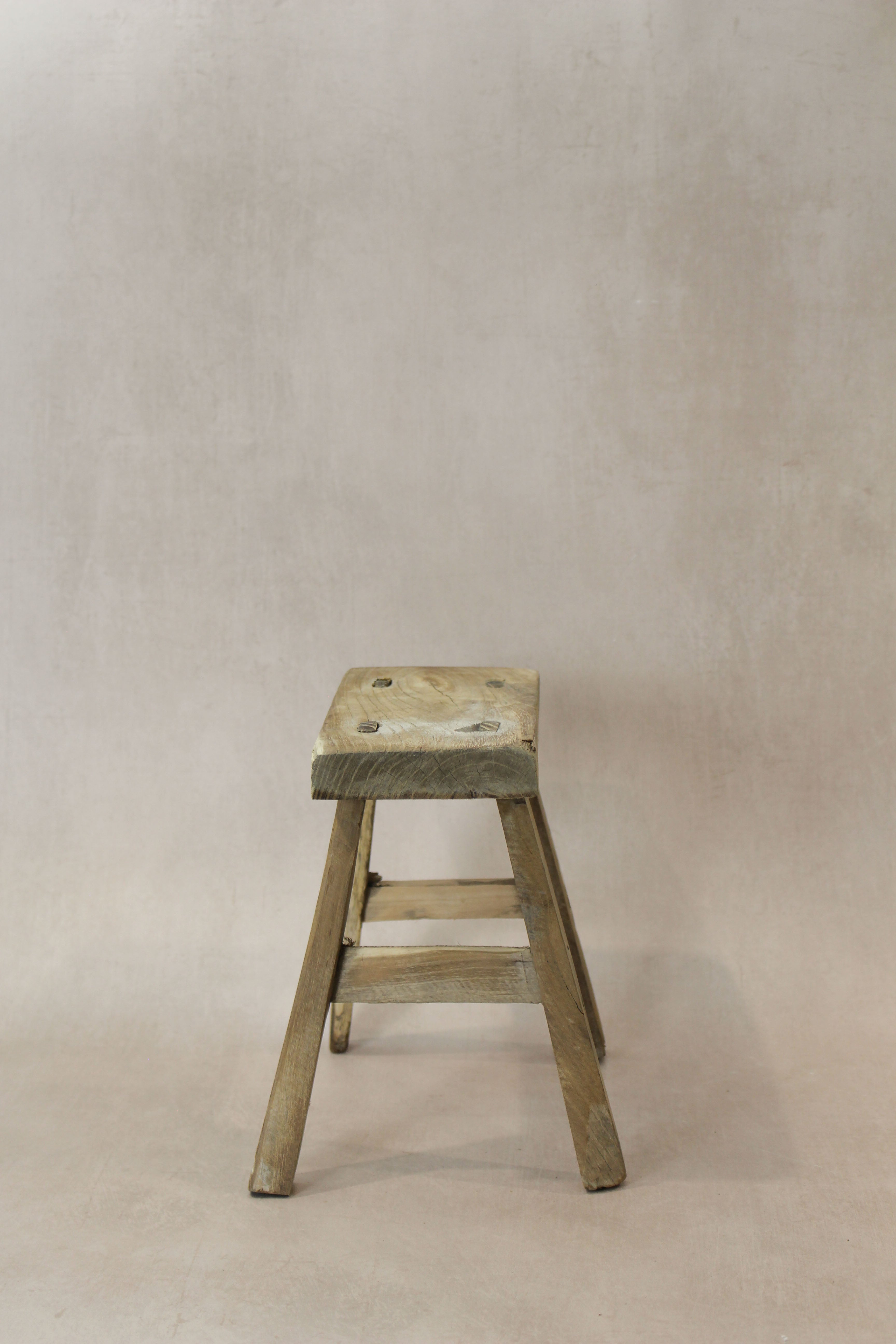Vintage Rustic Elm Wood Stool - Small - No 24