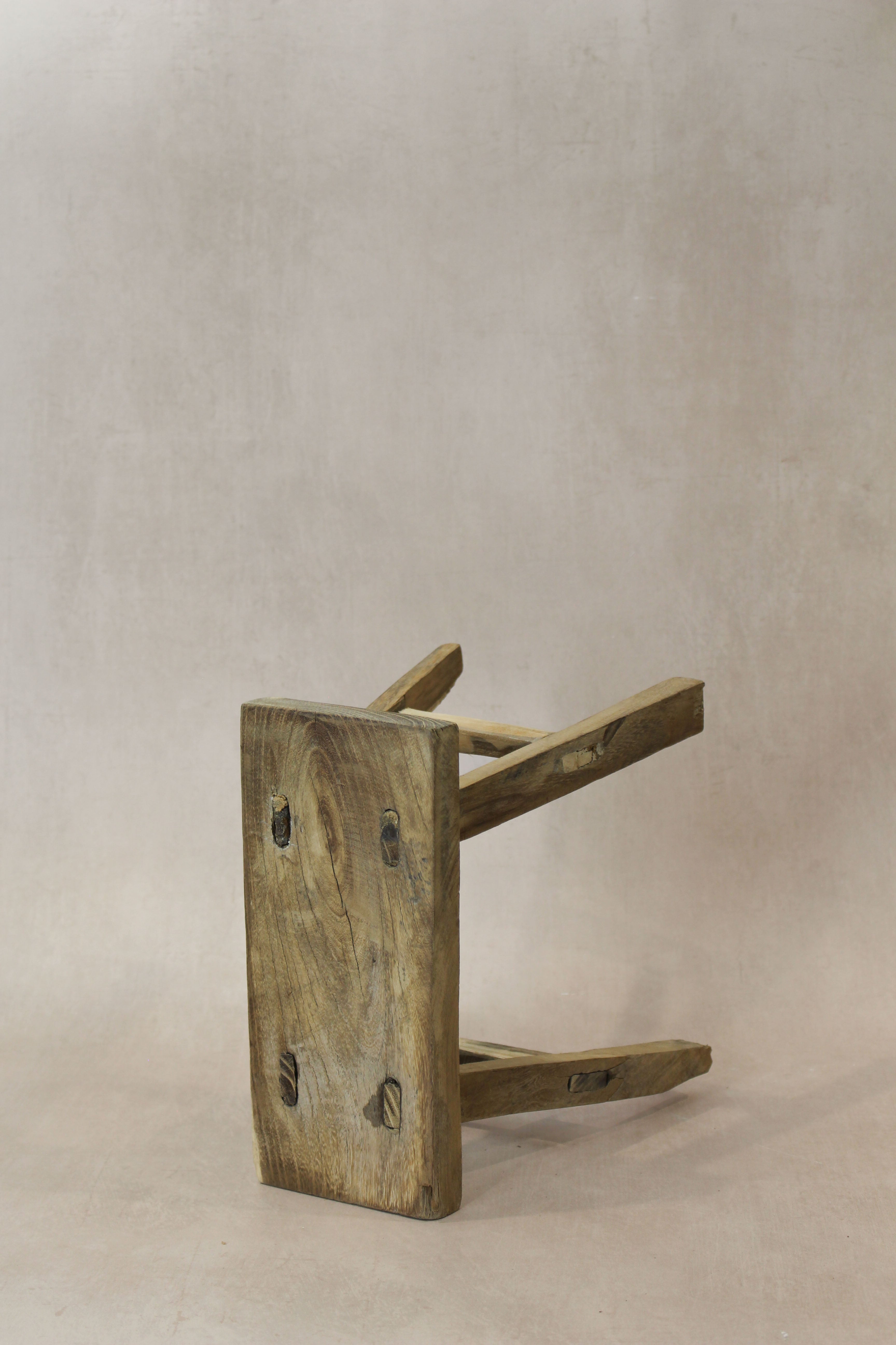 Vintage Rustic Elm Wood Stool - Small - No 24