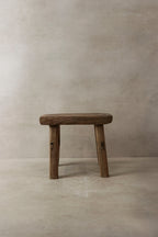 Vintage Rustic Elm Wood Stool - Small - No 3