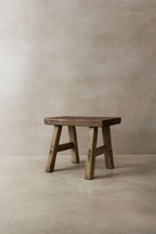 Vintage Rustic Elm Wood Stool - Small - No 4