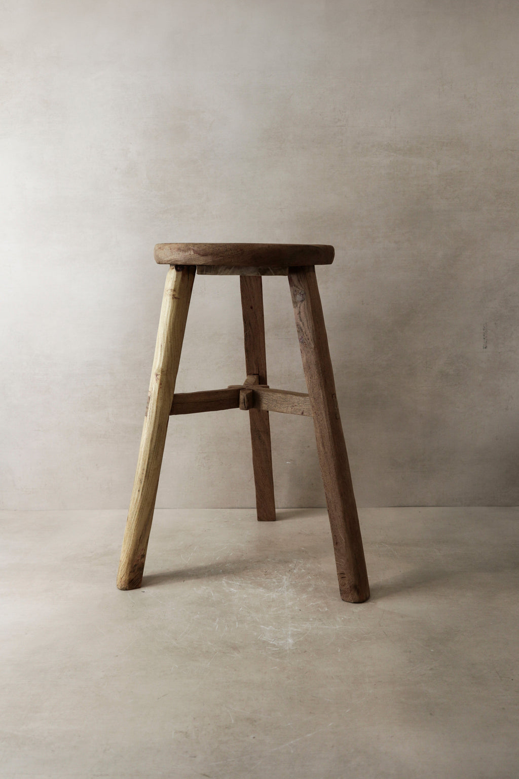 Vintage Rustic Elm Wood Stool - Round - No 1