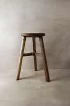 Vintage Rustic Elm Wood Stool - Round - No 1