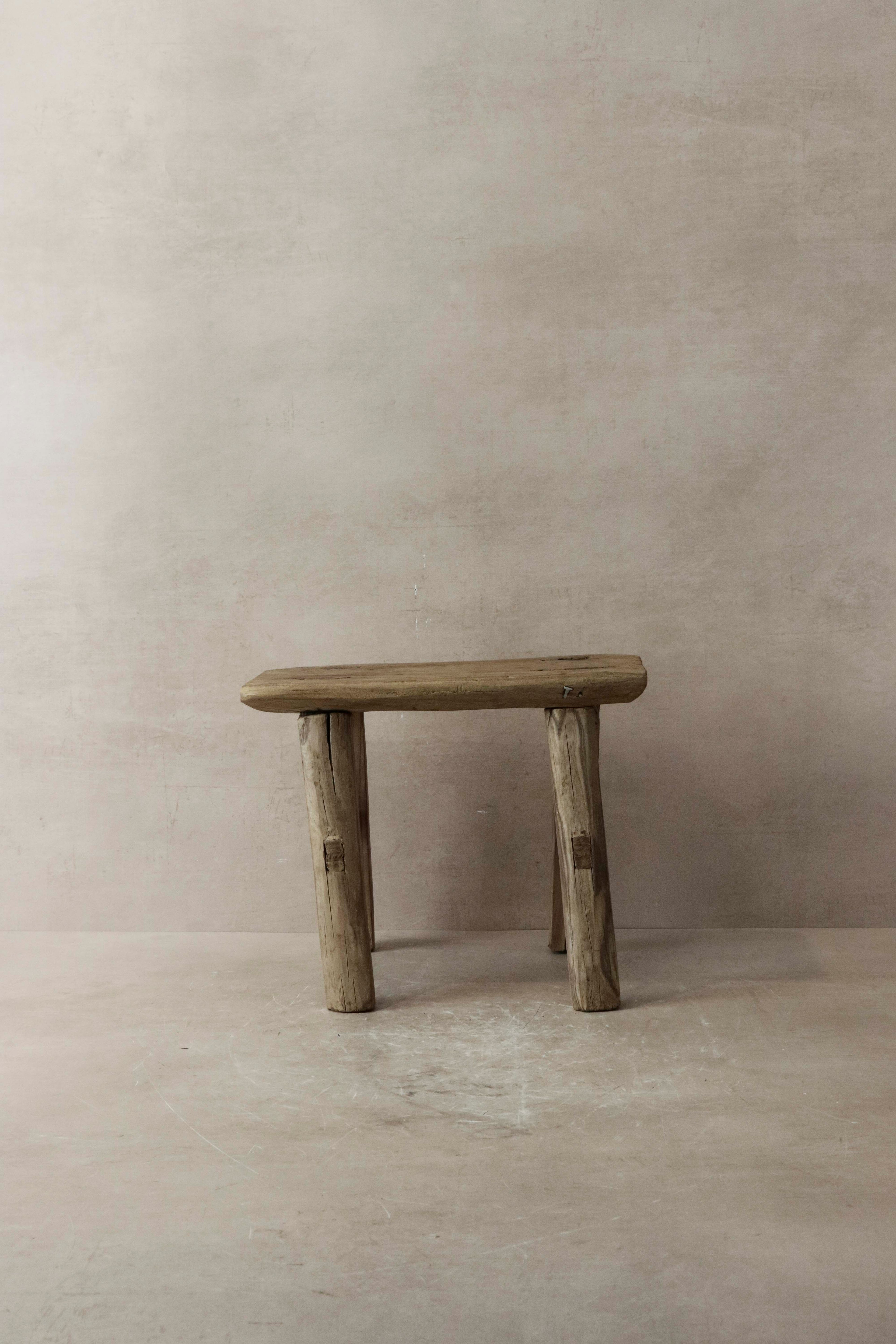 Vintage Rustic Elm Wood Stool - Small - No 6