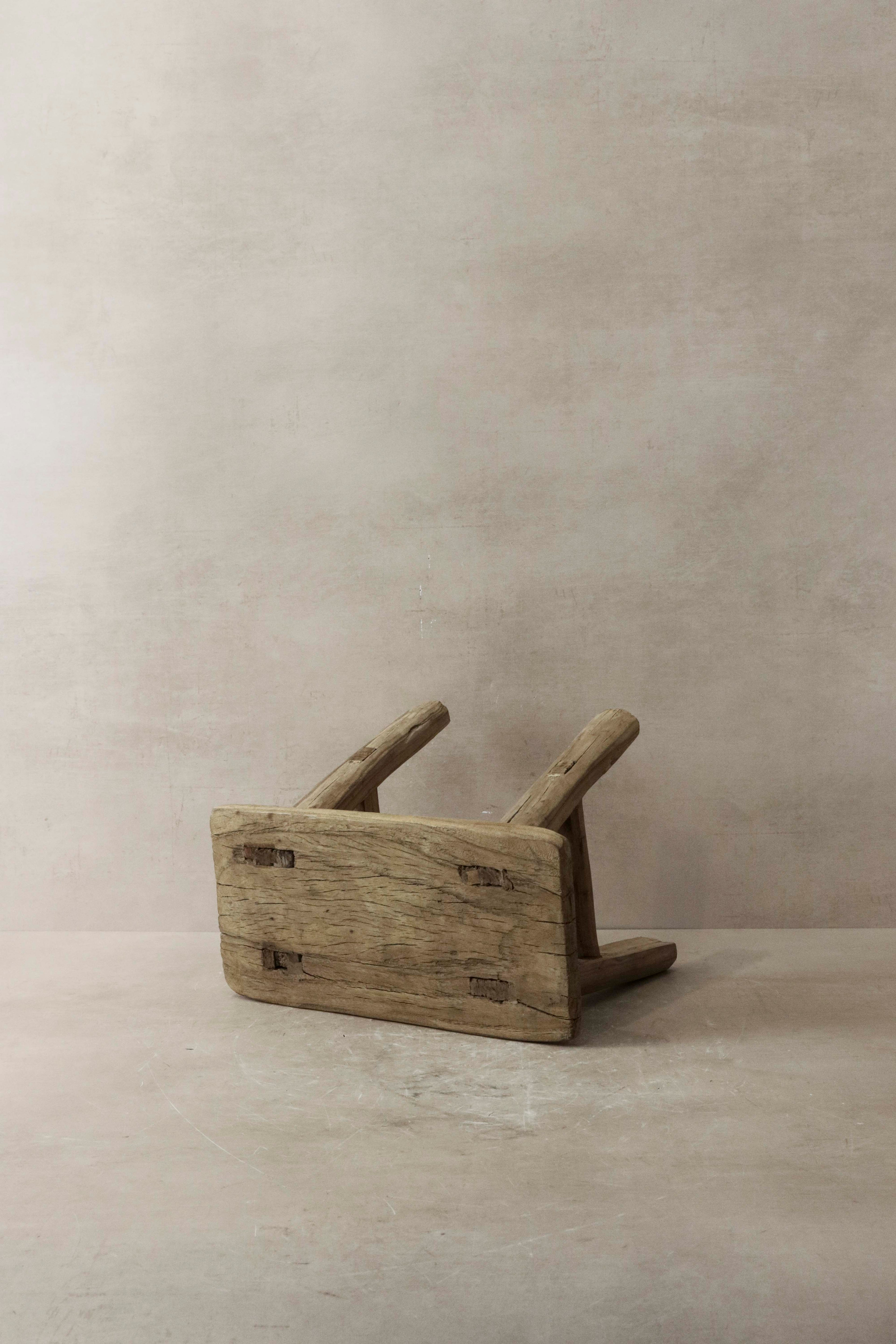 Vintage Rustic Elm Wood Stool - Small - No 6
