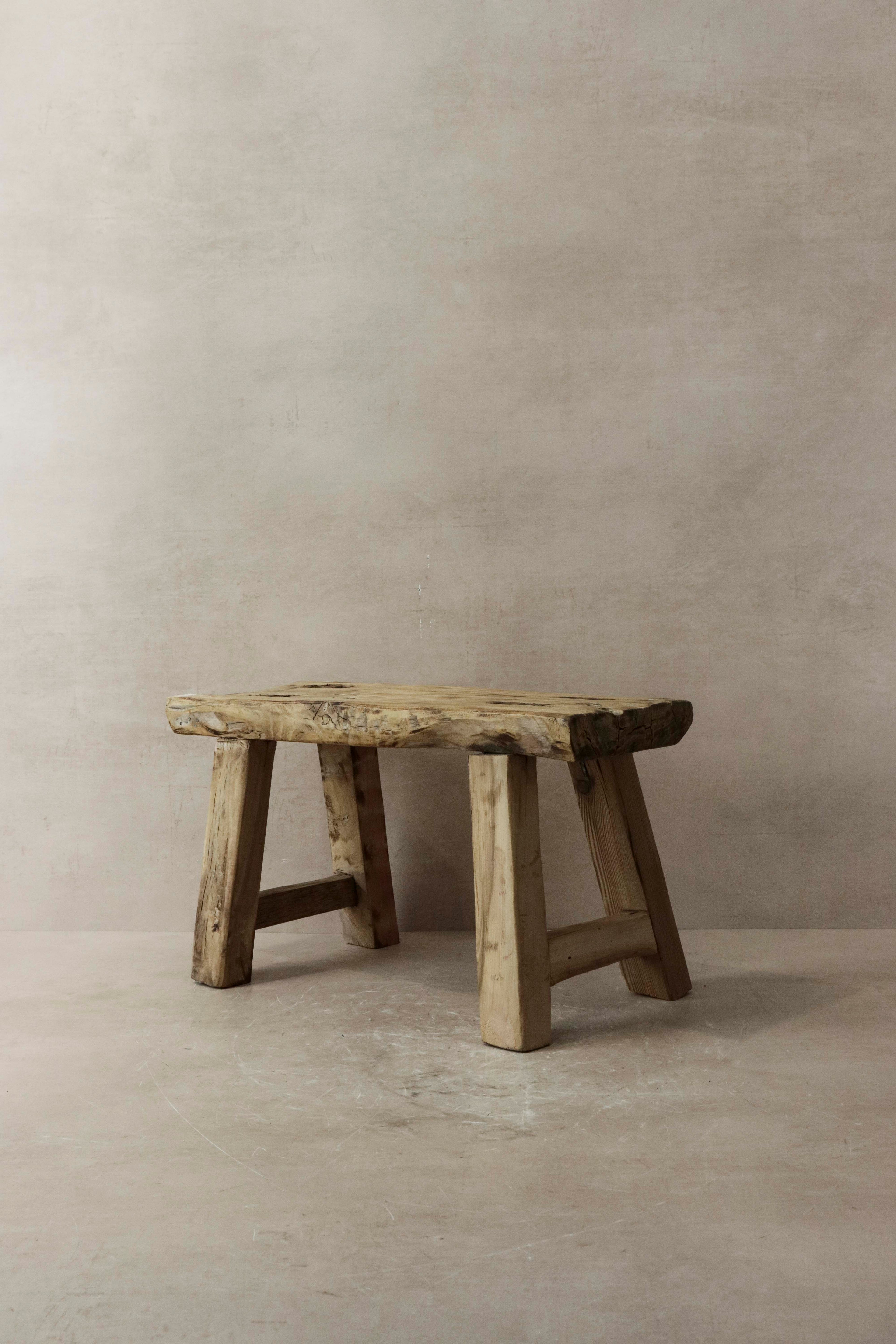 Vintage Rustic Elm Wood Stool - Small - No 8