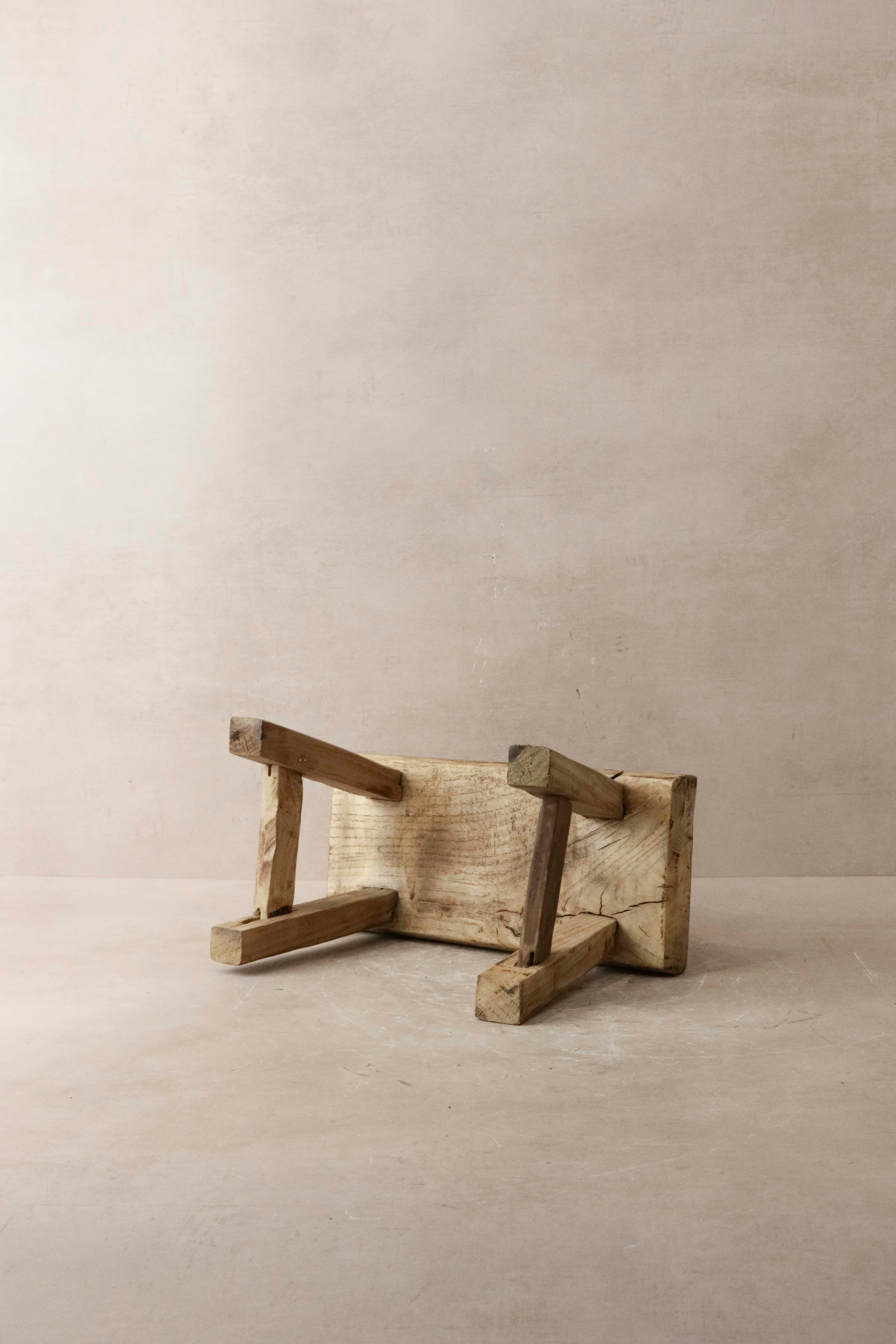 Vintage Rustic Elm Wood Stool - Small - No 10