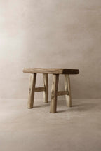 Vintage Rustic Elm Wood Stool - Small - No 11